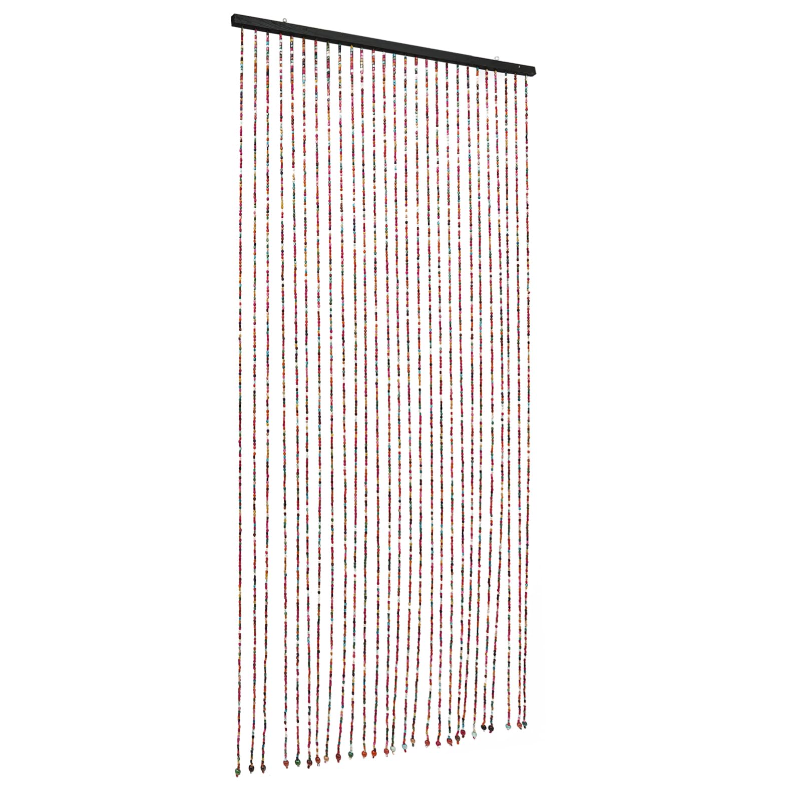 90 x 175 cm - Rideau de porte - 27 brins - Style bohème - En bambou - Fait main - En perles de bois - Multicolore - Arc-en-ciel