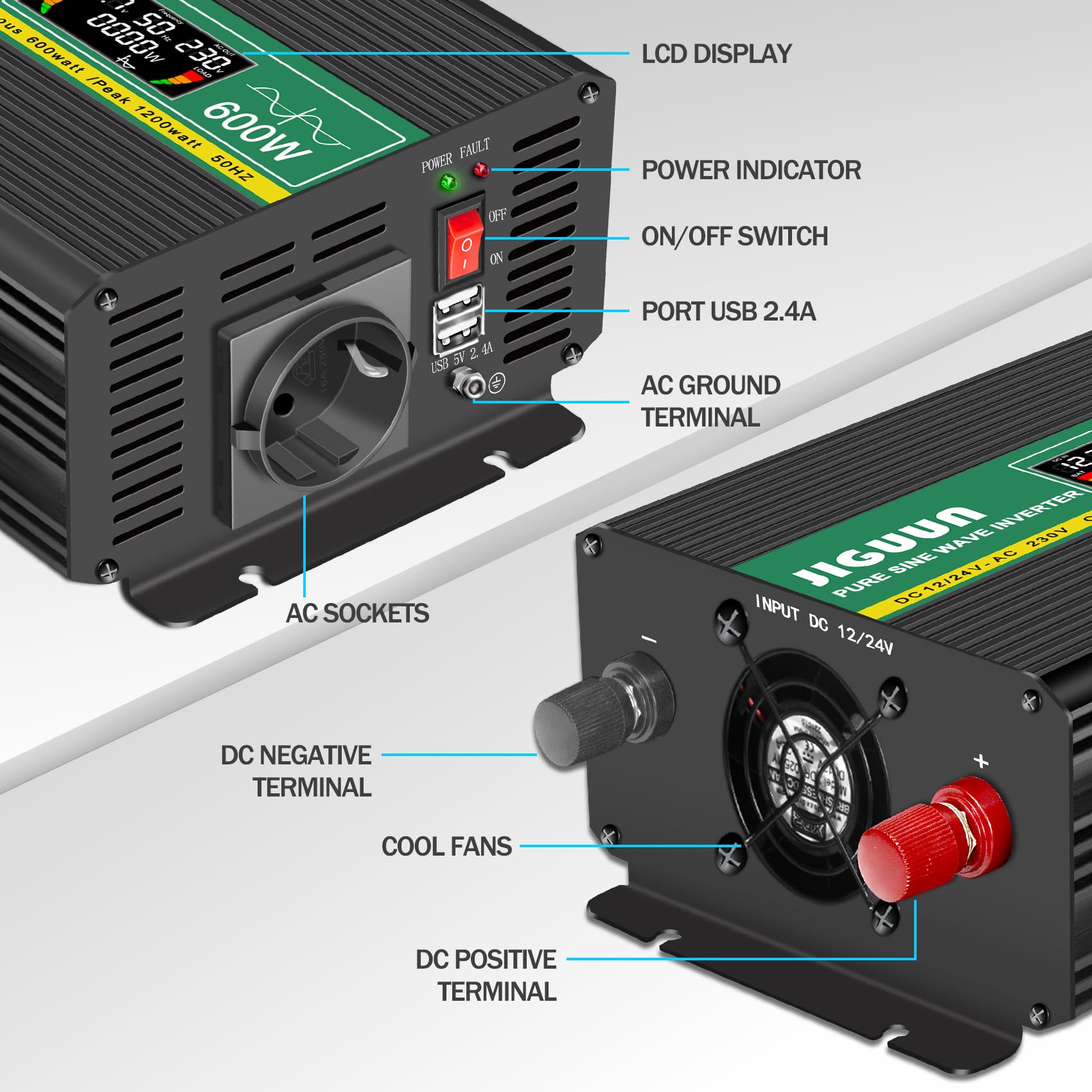 Hegel - İnges 1200 Watt 12 Volt Modifiye Sinüs İnverter - 12V 1200W İnvertör , K