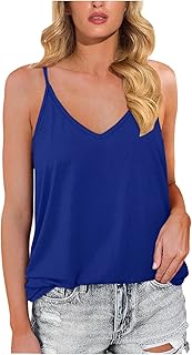 Lalaluka T Shirt Women's Blouse Plain Spaghetti V-Neck Loose Tank Top Women Summer Tank Top Crop Top Vest Basic Sports Top Camisole Shirt Blouse