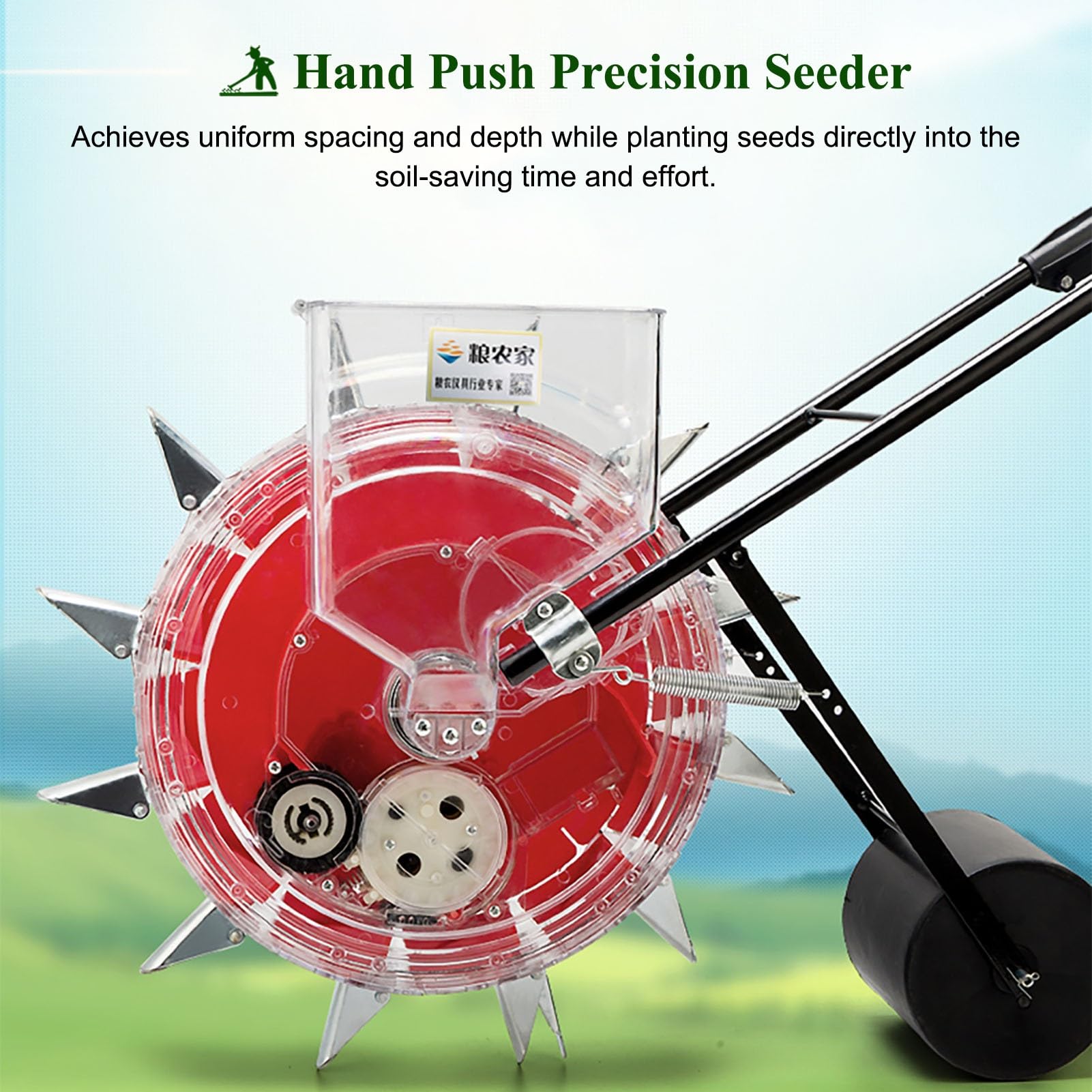 Sembradora manual sembradora a filas con espacio de siembra ajustable, sembradora para maíz dulce con operador de tierra y recipiente transparente, sembradora portátil de precisión (12 Nozzles)