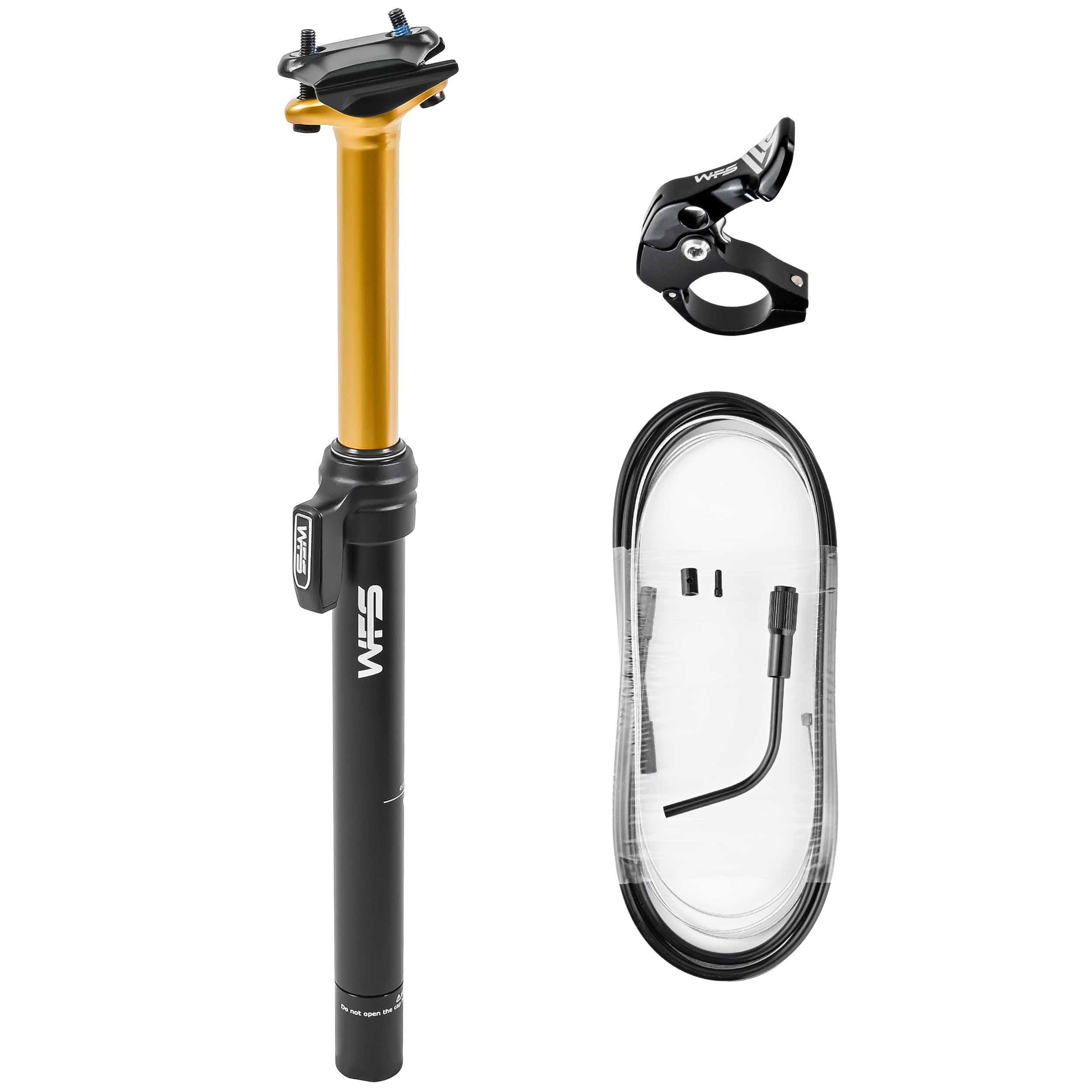 WFS Flex 27.2 MTB External Dropper Post Kit w/ Remote Lever and Cable, Travel 90mm,Aluminum Alloy Seatpost for Mountain Bike, Road Bikes, Gold