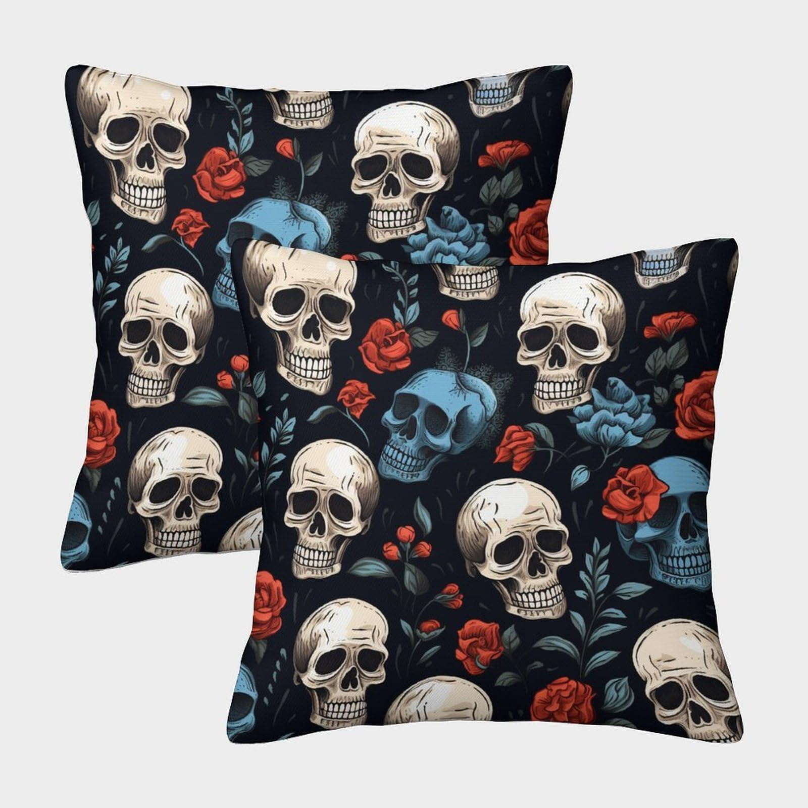 kaiyun 2 Pack Skull Flower 3D Cushion Cover Pillow Cover Sofa Outdoor Decoration Square 40x40cm