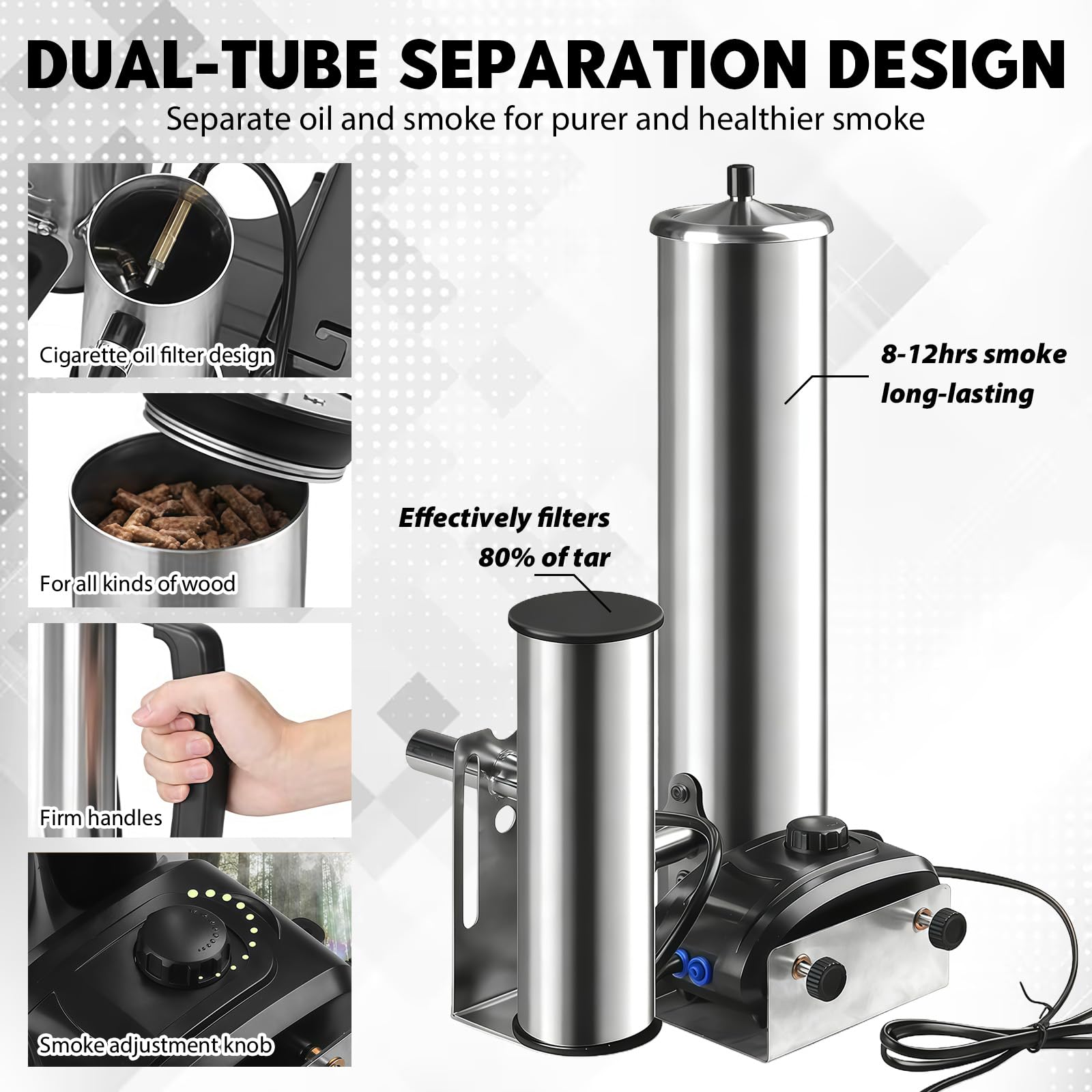 Generador de humo frío de acero inoxidable, eléctrico con bomba, horno de ahumar portátil eléctrico para ahumar alimentos y carne, generador de humo para barbacoa