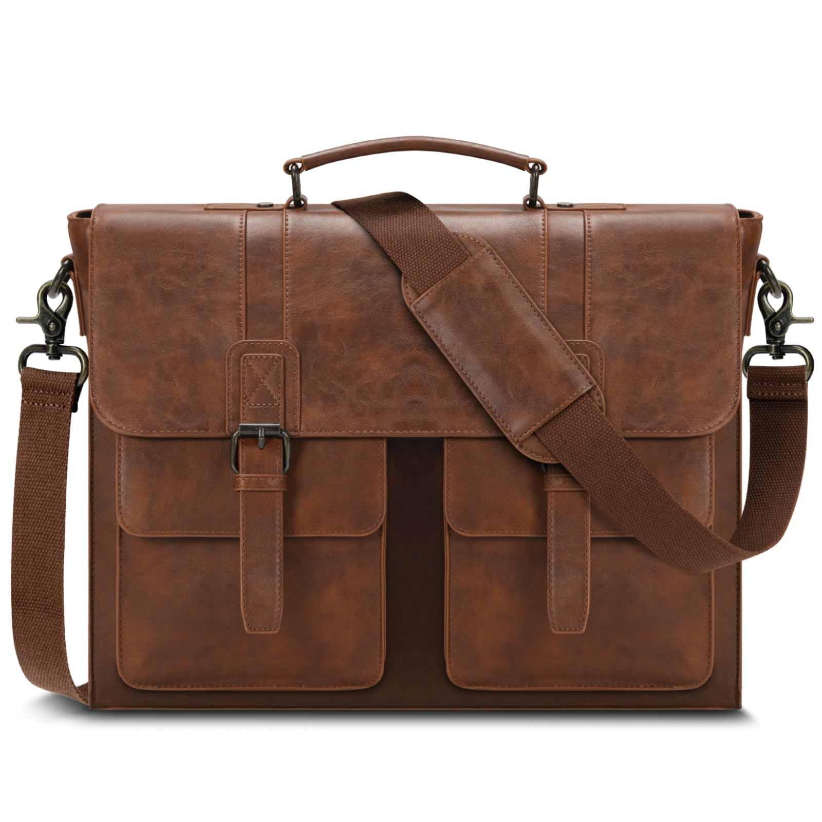 RAINSMORE Aktentasche Herren PU Leder Arbeitstasche Wasserdicht Laptoptasche 15.6 Zoll Messenger Bag Umhängetasche für Business Büro Uni Braun