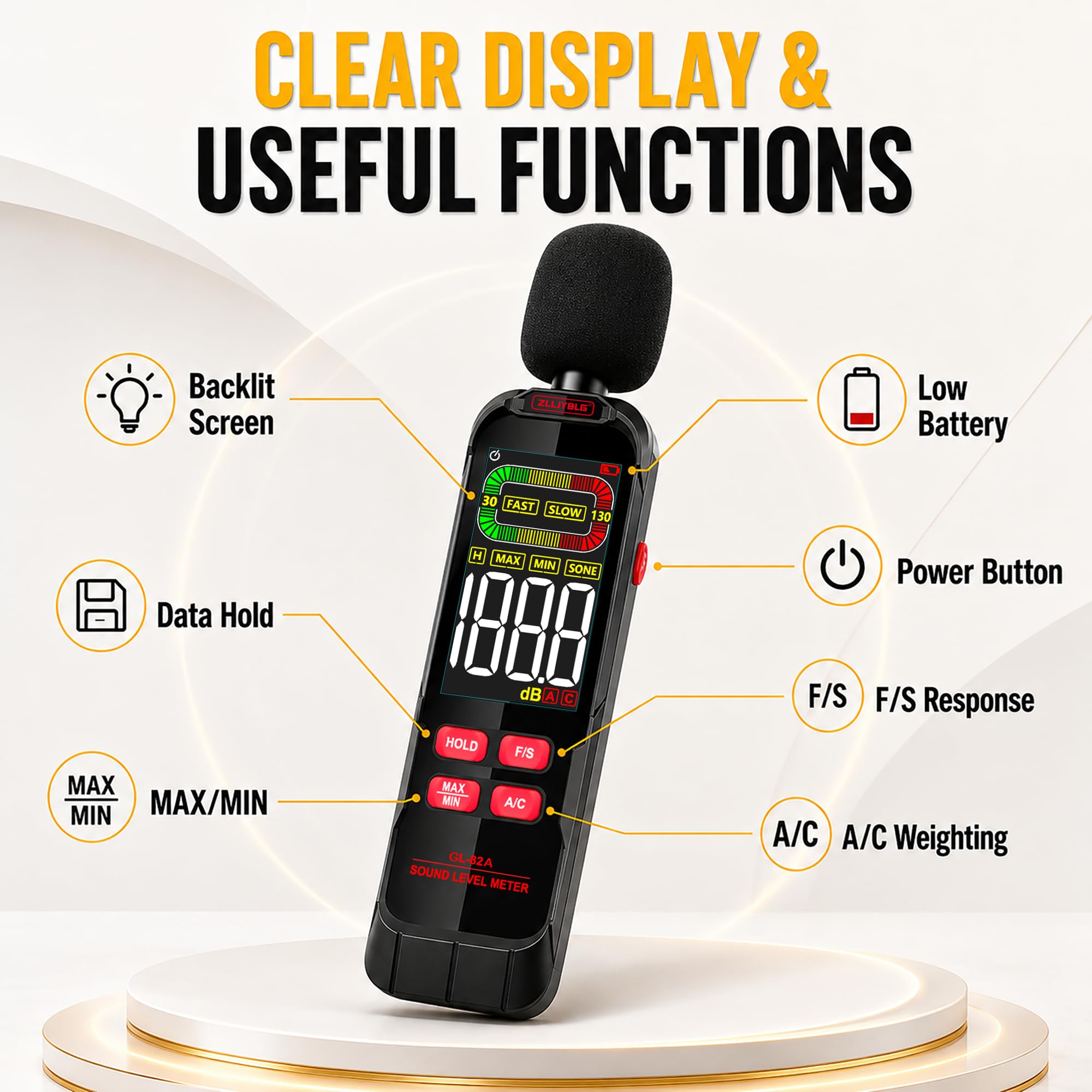 Decibel Meter, Digital Sound Decibel Meter - Range 30-130dB — Amazon image 8