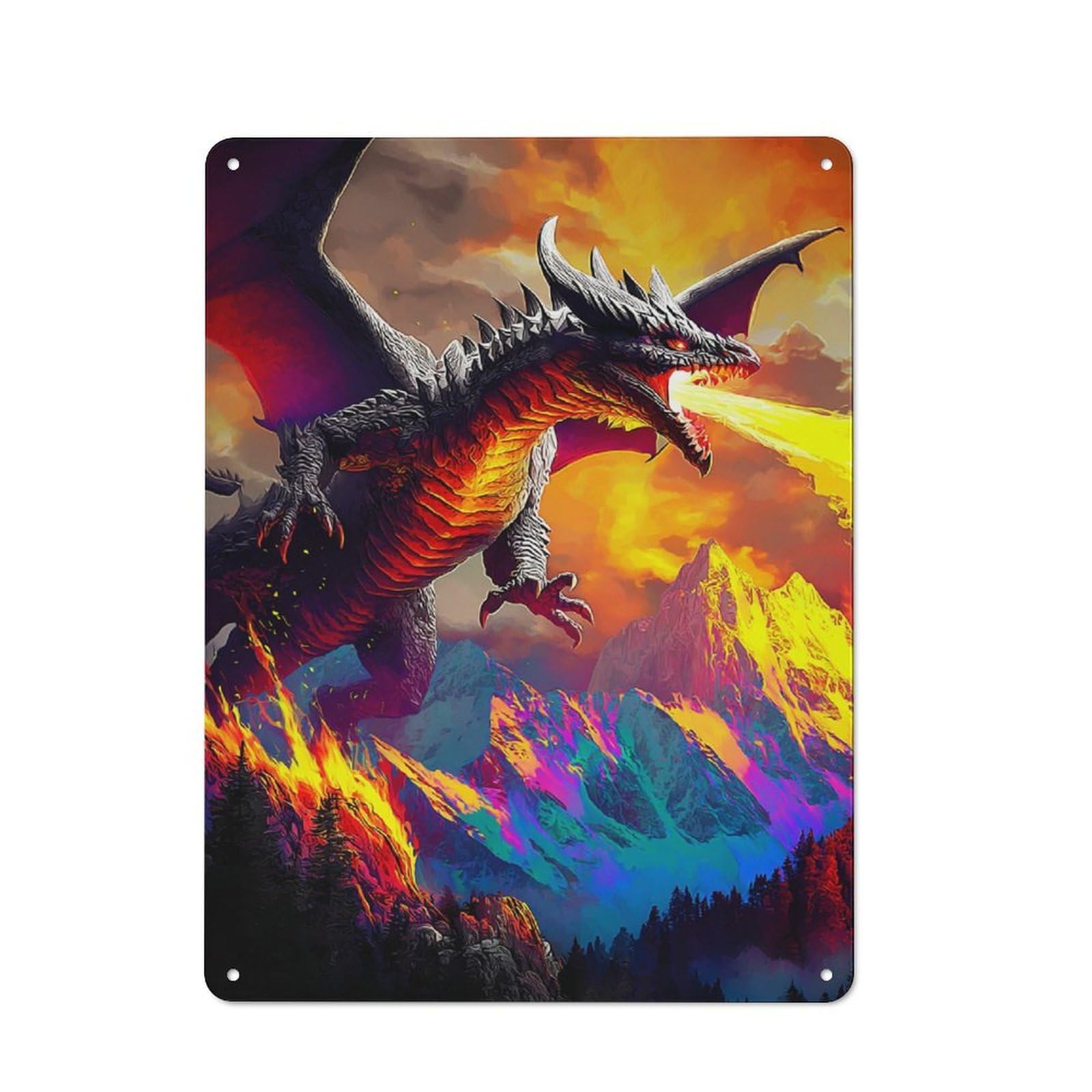Junmoney Dragon Breath Of Fire Retro Tin Sign 40X30cm For Dining Room Or Kitchen, Suited To Kitchen Wall Decor Lovers