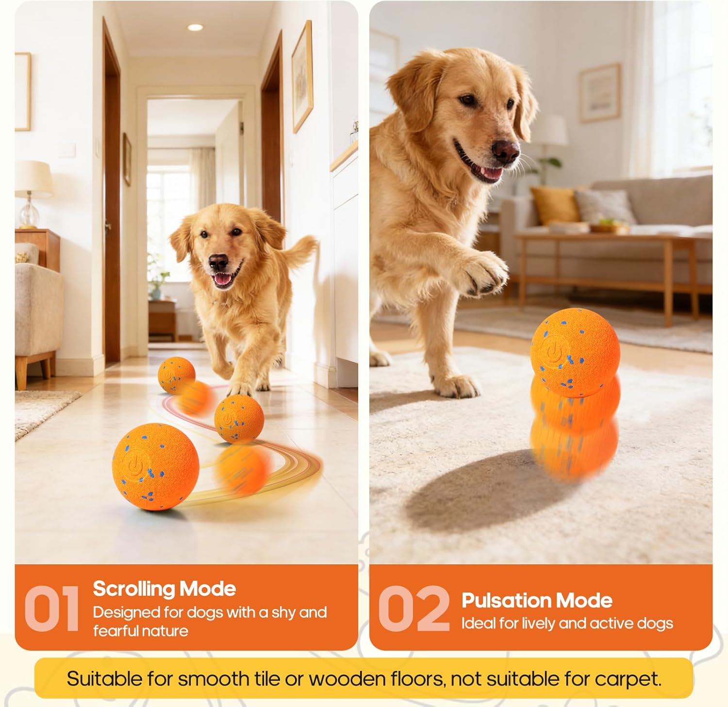 Interactive Dog Toys Ball with Chew-Resistant E-TPU Material, Smart Automatic Rolling Ball Toys for Small, Medium & Large Dogs, 2 Modes Rechargeable Moving Bouncing Dog Ball