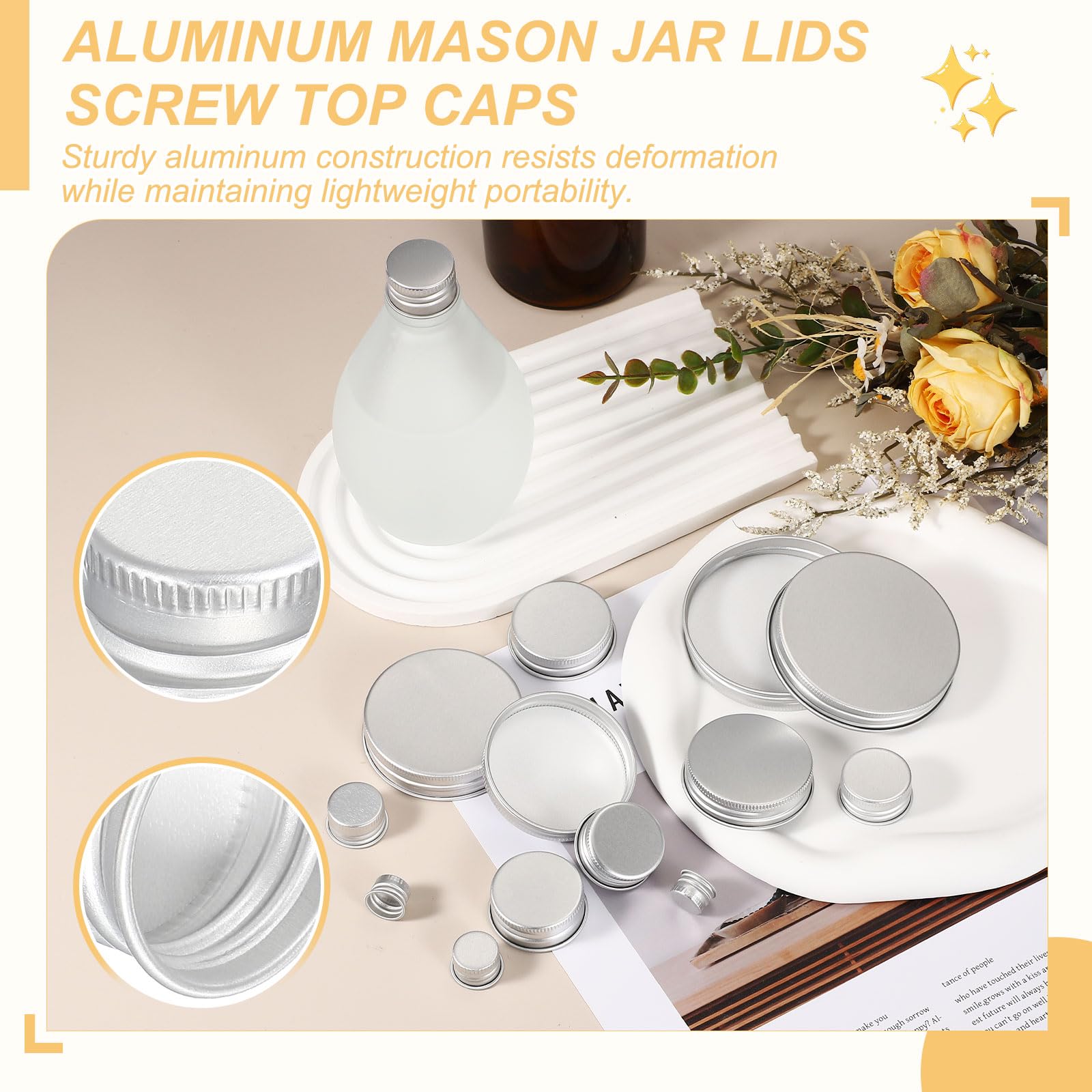 PATIKIL 38mm Metallische Runde Schraubdeckel 36 Stück Aluminium Mason Jar Deckel Schraubverschlüsse Für Labor Haushalt Aufbewahrungsgläser Gallonenkannen Glas Snackbehälter Silberfarben