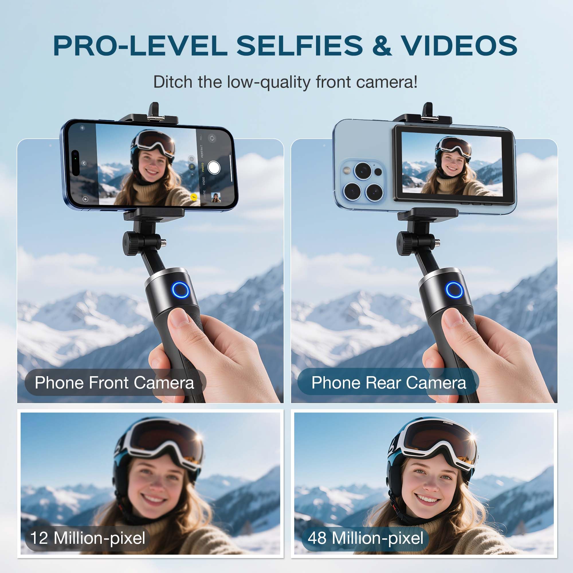 AMAZEAR Teléfono magnético Vlog Selfie Monitor pantalla con control táctil, HD Wireless Bluetooth Remote, cámara trasera para Live Stream TikTok YouTube, compatible con iPhone y Android
