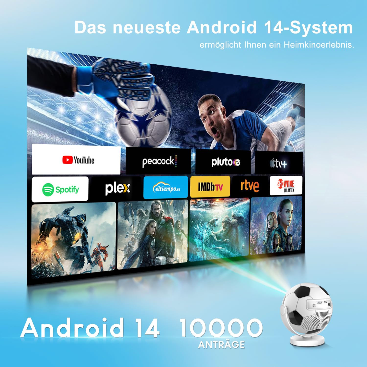 Mini proiettore supporta 4K 2026, Smart Beamer Android 14.0, Smart Proiettore portatile con WiFi 6 e Bluetooth 5.4 Portable Auto Keystone, piccolo proiettore per home cinema all'aperto, rotazione di