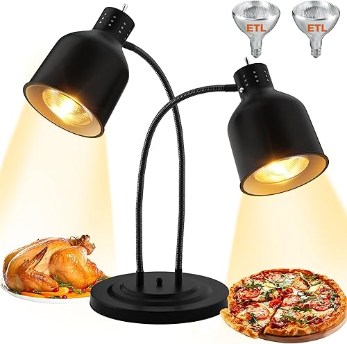 PYY Lámpara de calor para alimentos, lámpara de calor comercial de doble cabezal de 500 W para calefacción de alimentos, calentador de alimentos,