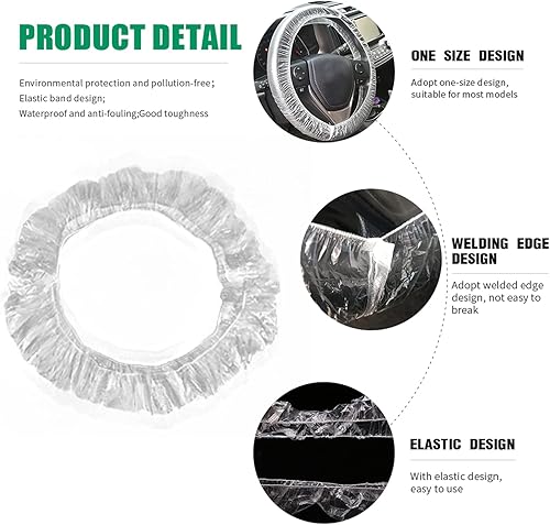 Miniatura 3 de ICWEIMEI 500 fundas universales desechables para volante, de plástico transparente, con bordes elásticos para volantes