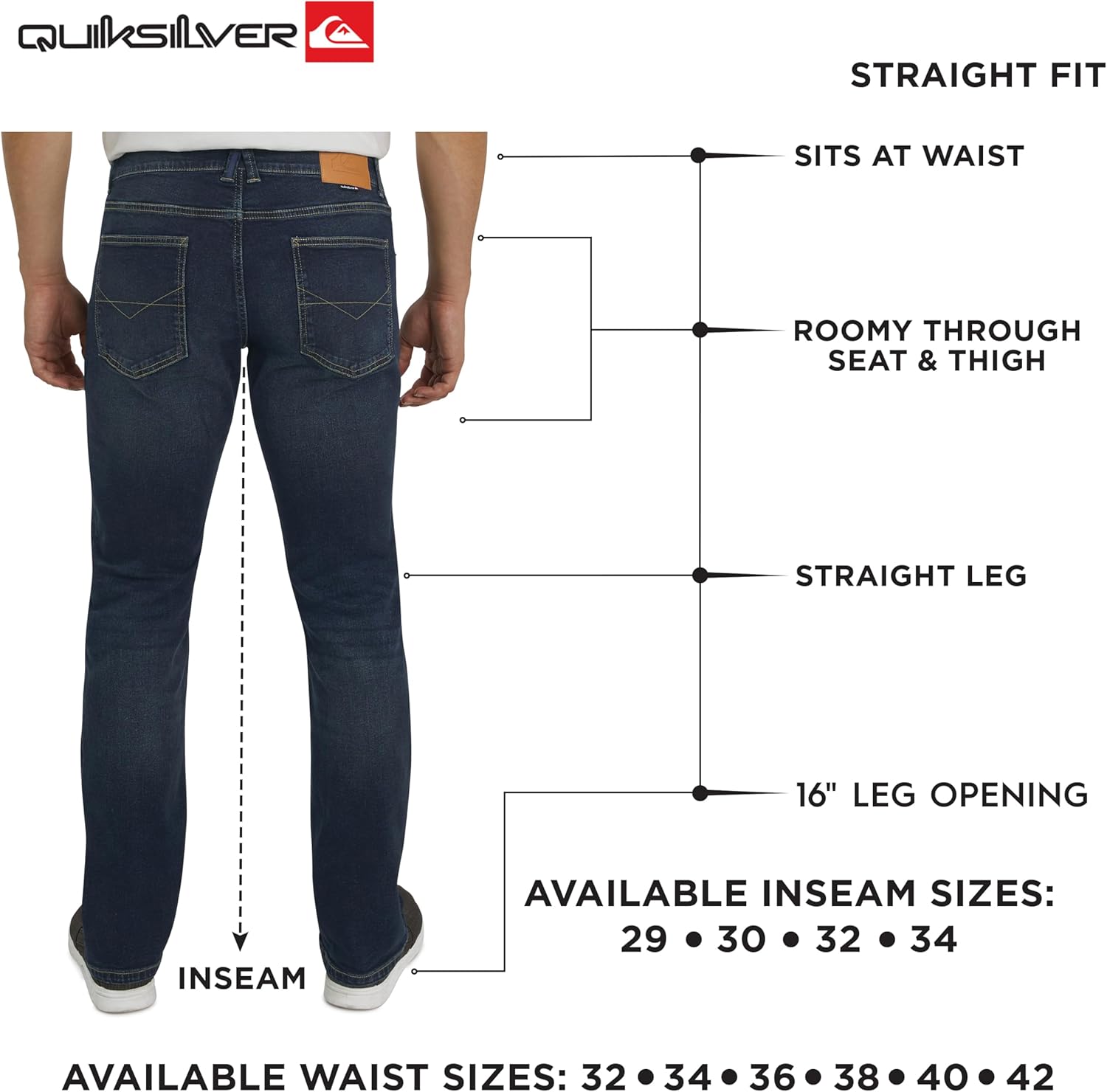 Quiksilver Men's 5 Pocket Straight Fit Stretch Waist Denim Jeans - Image 6