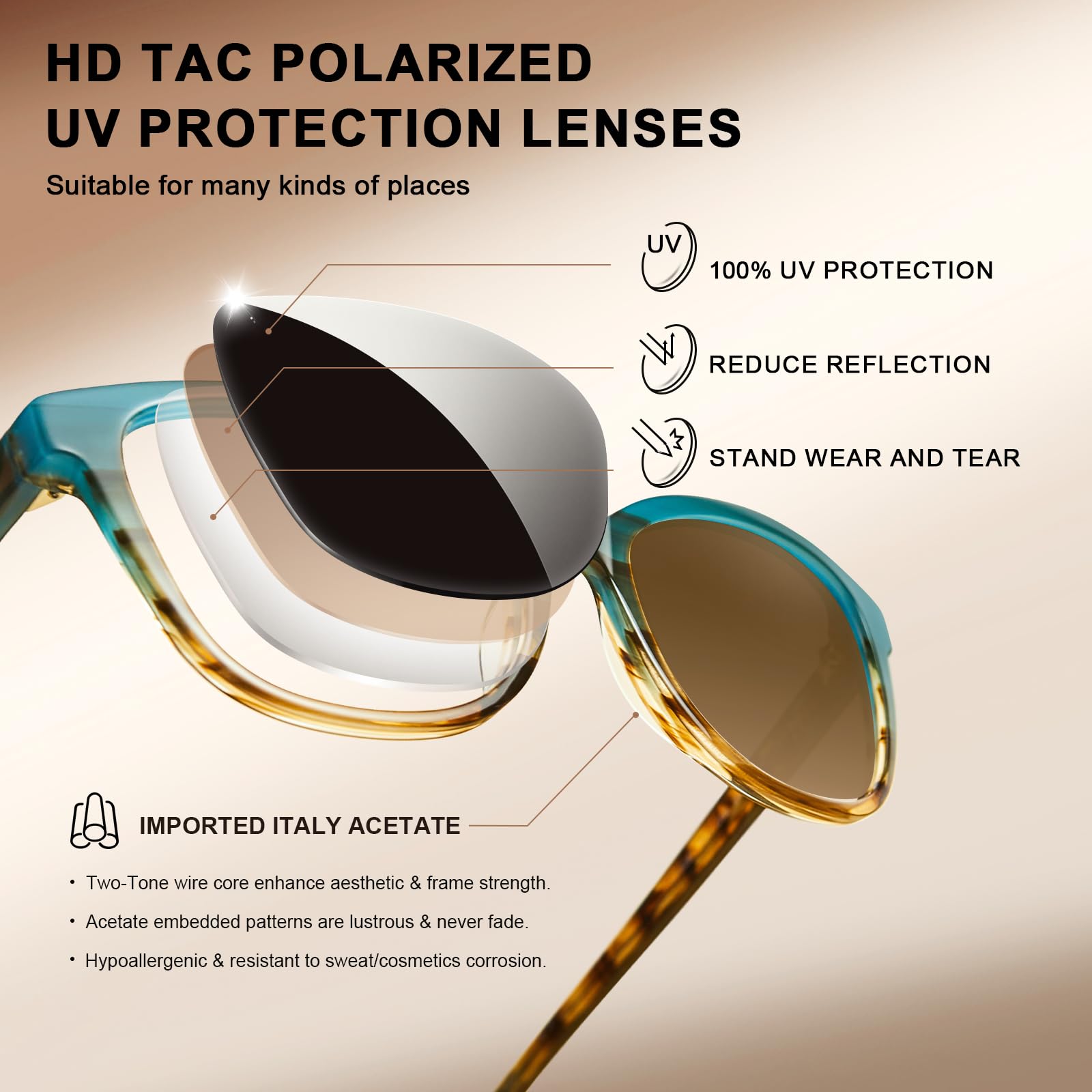 CARFIA Okulary Przeciwsłoneczne Kobiety Polarized UV400 Prostokątna Rama Damska do Biegania i Golfa CA5287