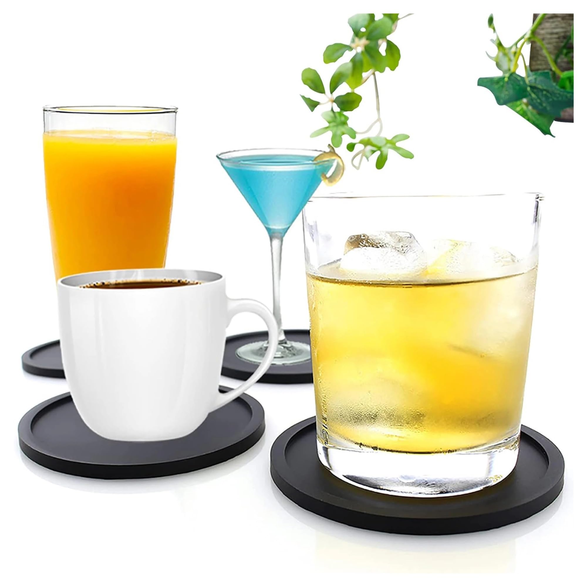 Posavasos Silicona Posavasos de Silicona con Soporte for Bebidas al Aire Libre, tapete for Bebidas frías o Calientes, Grueso, Antideslizante, Antiadherente(12pcs and Bracket)