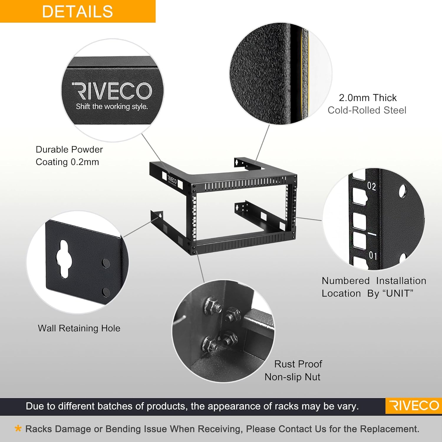 RIVECO 4U 19" Wall Mount Network Rack – 17.7" Deep 2 Post Open Frame Cabinet Easy Assembly Firm Constructed Shelf for Internet/Server/AV/Home Equipment/Patch Panel Heavy Duty Light Weight,Black - Image 3