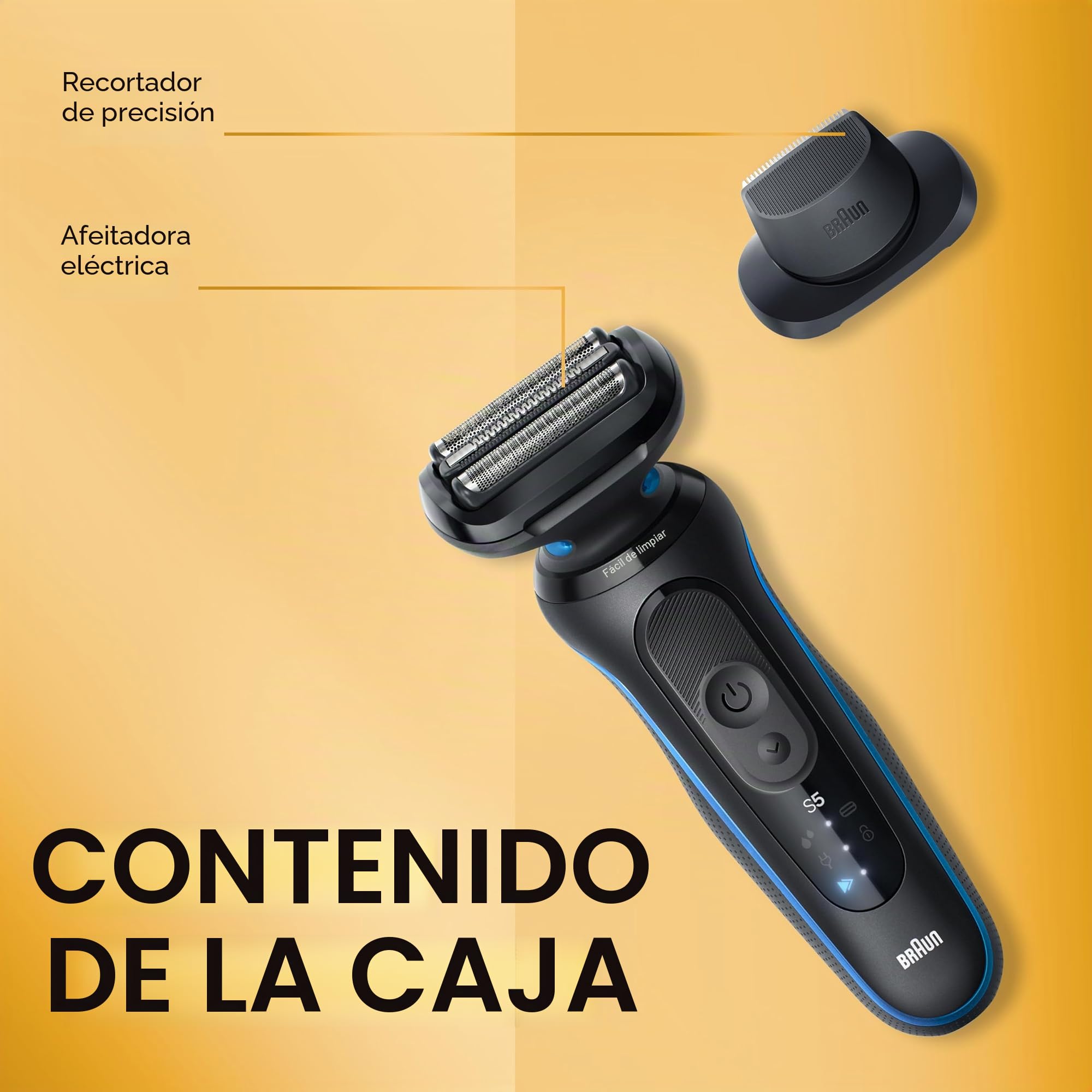 Braun Afeitadora eléctrica para hombre, serie 5 5118s, afeitado húmedo y seco, modo de afeitado turbo, afeitadora de aluminio, diseñada en Alemania, con recortadora de precisión, azul