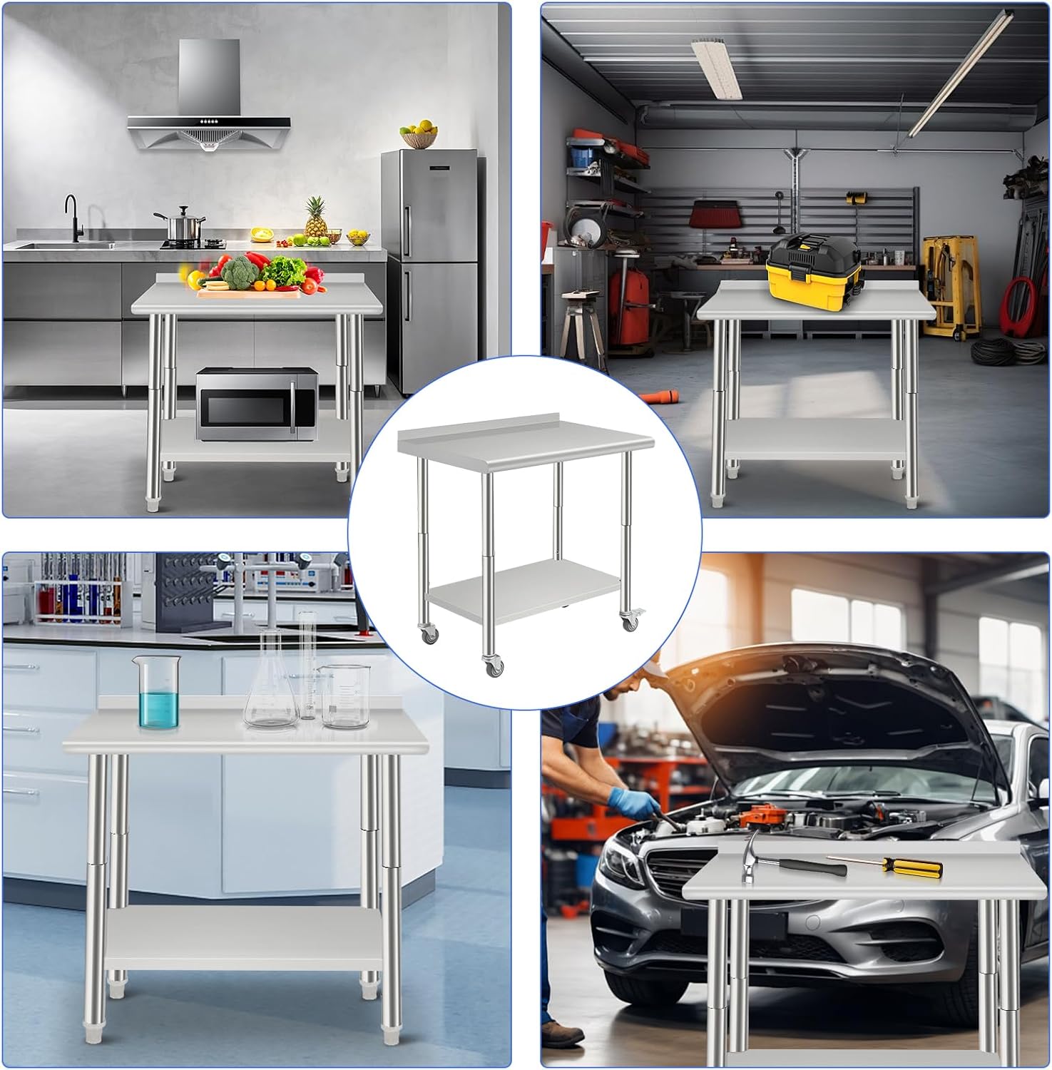 GarveeTech NSF Stainless Steel Table for Prep & Work, 30 in x 24 in with Adjustable Undershelf, Commercial Heavy Duty Table for Restaurant, Home and Hotel