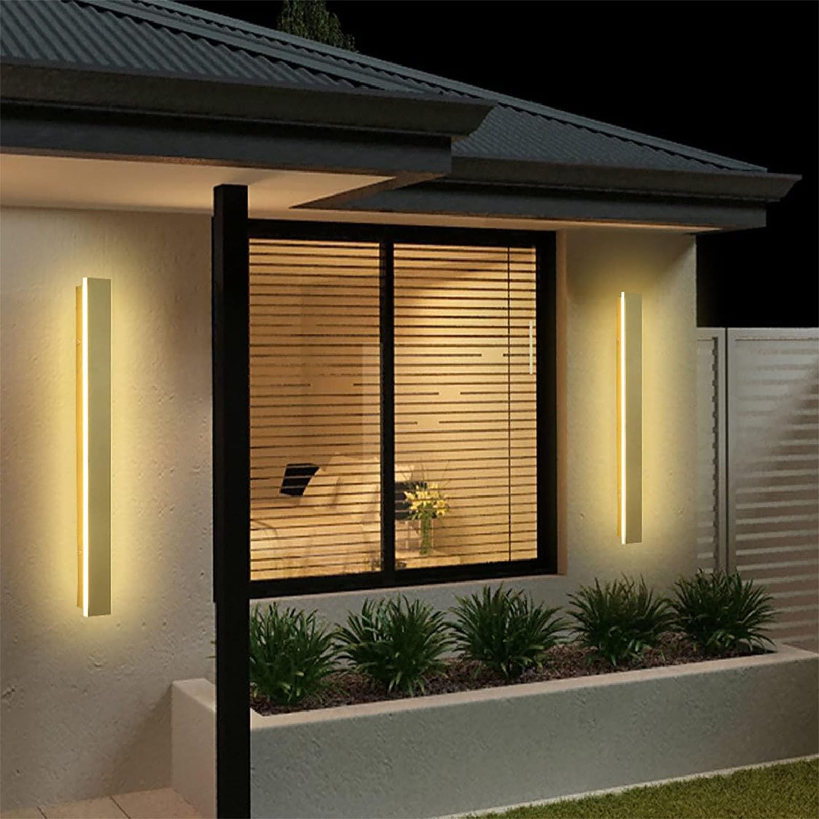 HELCEKOU Modern LED Outdoor Wall Light - 40cm Gold Waterproof Sconce for Front Door, Garden, Garage & Hallway IP65 Mains Powered Warm Fixture