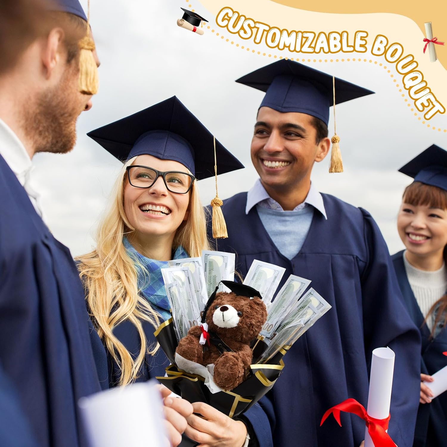 WinnerWhy Graduation Money Bouquet Kit Graduation Gifts for Her and Him, DIY Money Bouquet with Bear Cash Gift Idea for Class of 2026 Congratulation