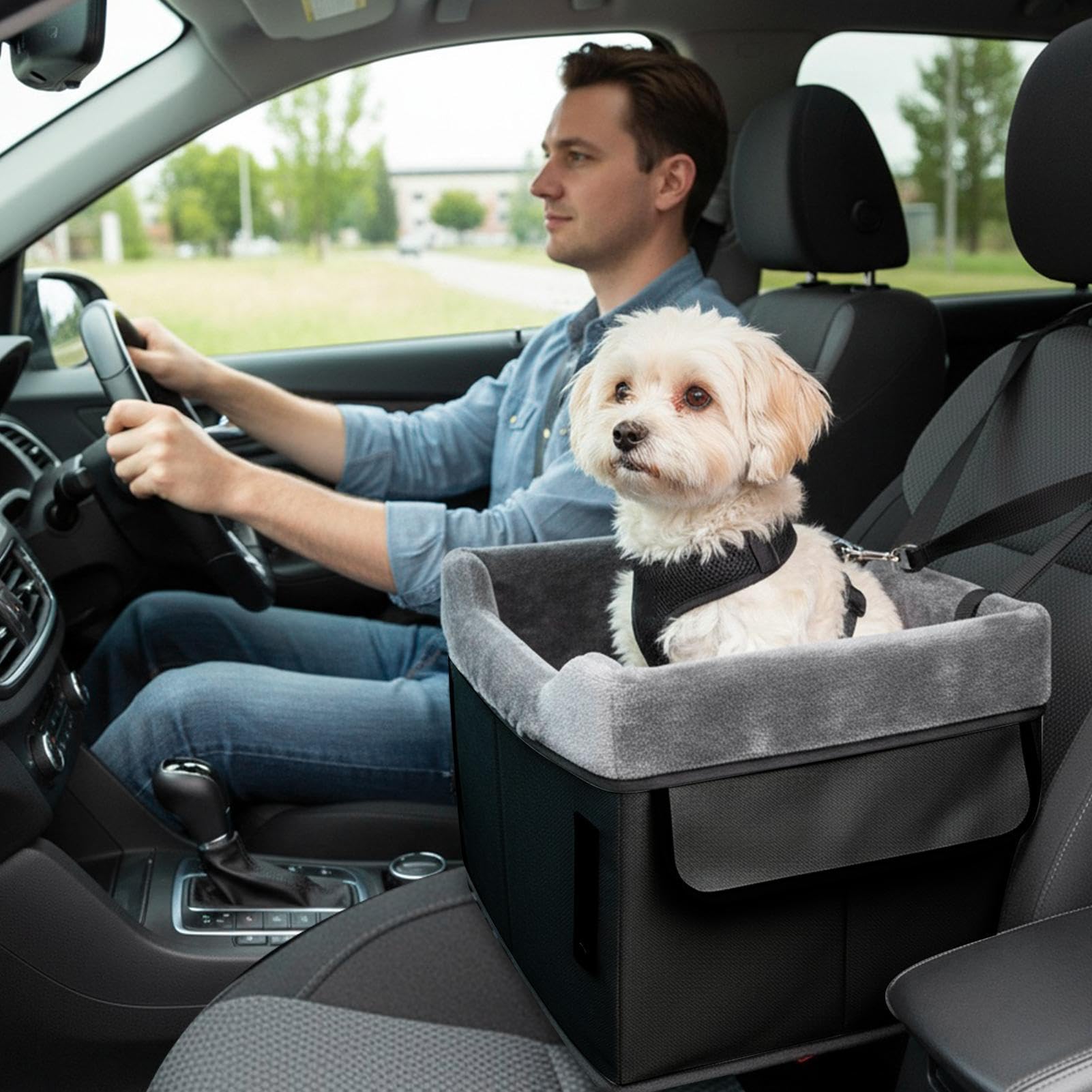 Asiento de Coche para Perros Cama Lavable De Peluche Para Cachorros | Cama Canina De Coche Con Bolsillos De Almacenamiento Para Mascotas Hasta 11 Kg En Coche Ajustable Varias Posiciones