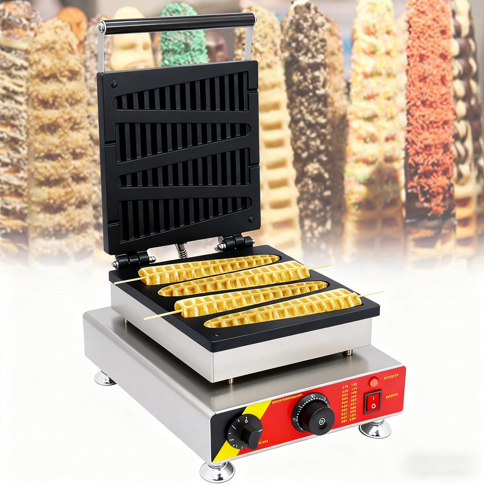 Gofrera Industrial, 1,6 Kw, Termostato Ajustable De 0 A 300 °C Y Temporizador De 1 A 5 Minutos. Ideal para Preparar Gofres, Conos Y Stroopwafels Cada Ocasión