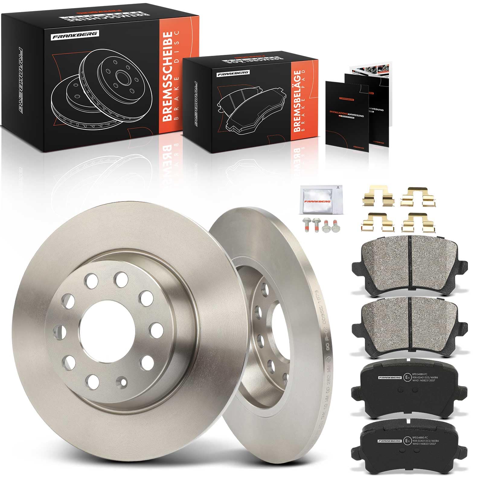 Frankberg Set freni incl. 2x Dischi Freno Ø282mm + 4x Pastiglie dei Freni Posteriore Compatibile con Golf V 1K1 Golf VI 5K1 Golf Plus 521 5M1 Golf VI Variante AJ5 Replace# 3CD615601