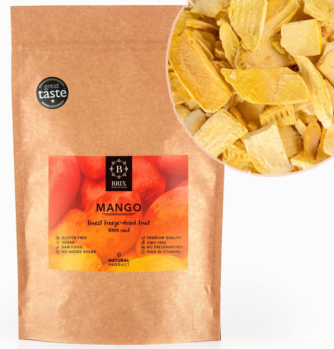 Freeze Dried Mango Slices (95g) - Great Taste Award, Crispy & Super-Delicious Healthy Snack, 100% Natural, Vitamins Retained