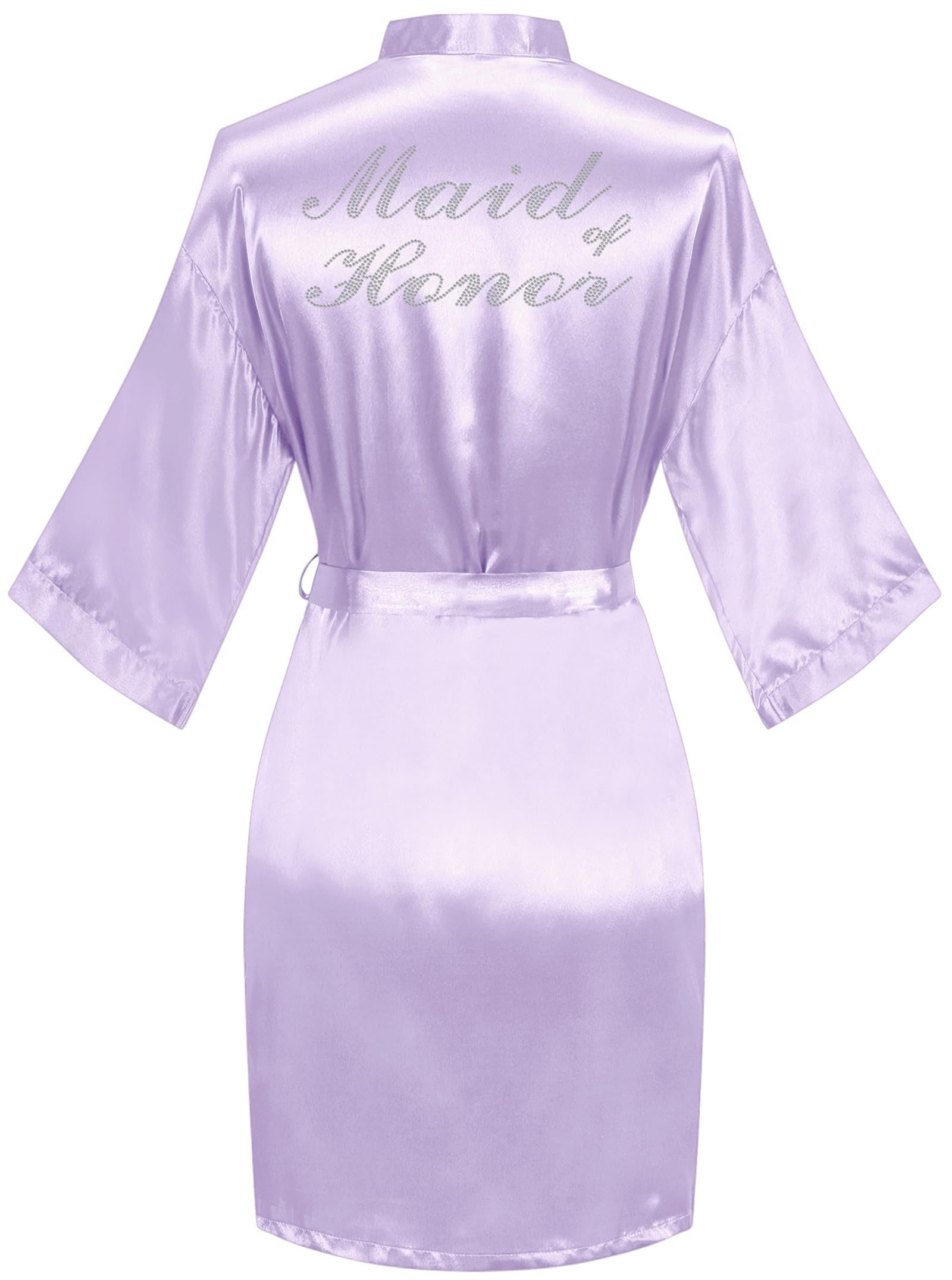 goodmansam Women's Silky Robes One Size Silver Rhinestones Bride Bridesmaid Sleepwear for Wedding Party Getting Ready