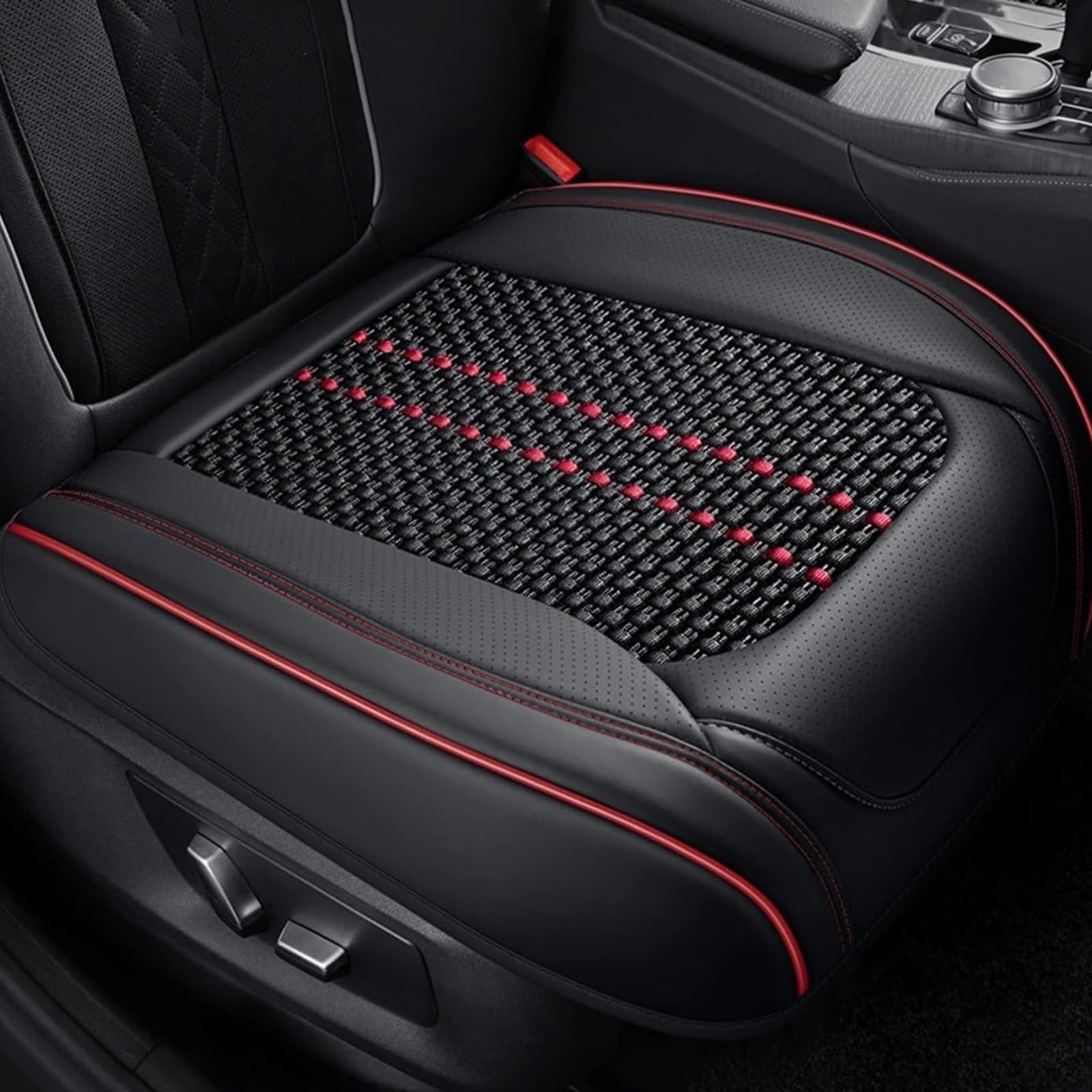 ONEMAJI Car Driver Seat Booster Cushion for Fiat Bravo 2008-2012, Breathable Thick Pad Non Slip Bottom Vehicle Chair Protector Interior Accessories,Black-Red Line