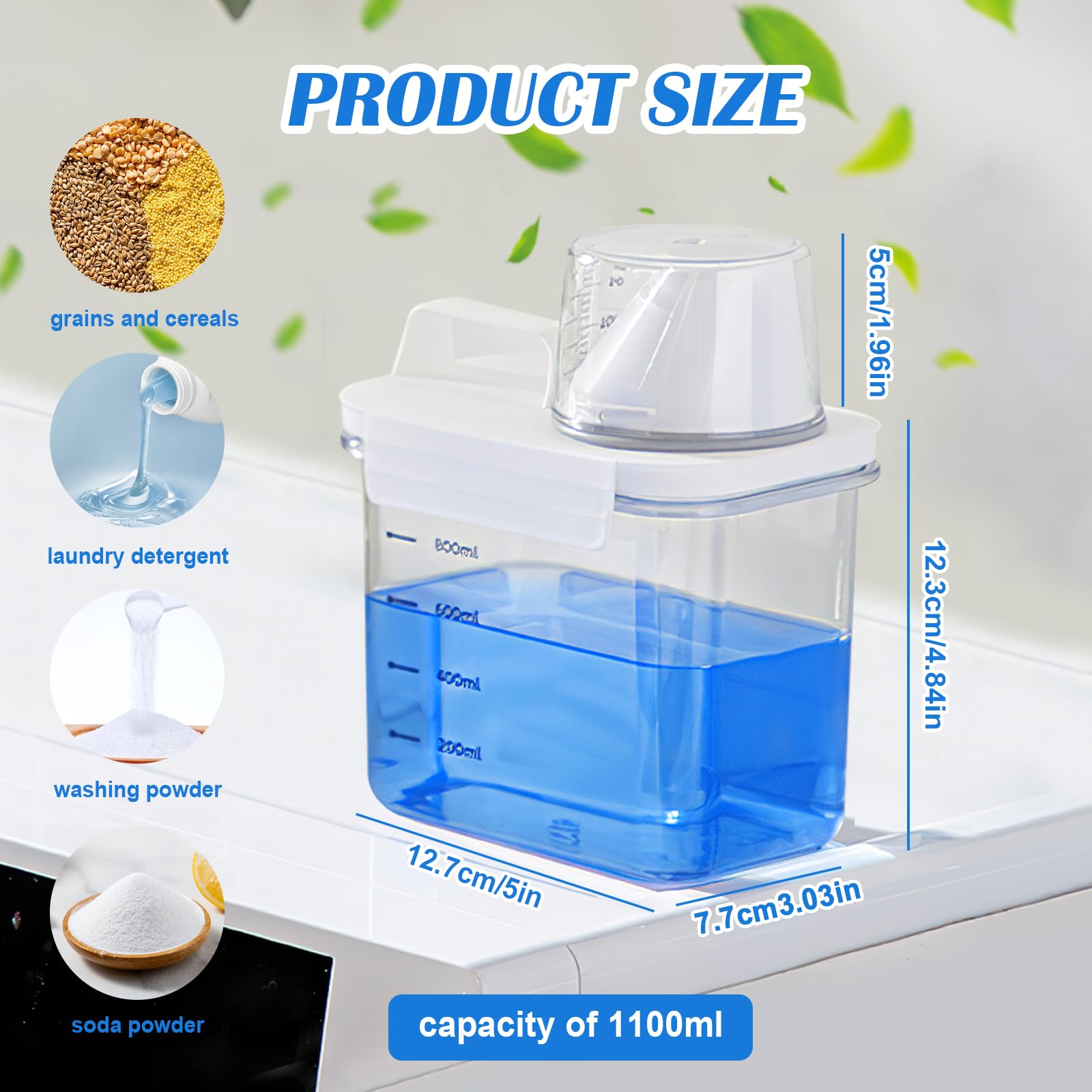 PRZRAO 2 Piezas Dispensador Detergente Lavadora 1100 ML Hermético con Vaso Medidor y Báscula