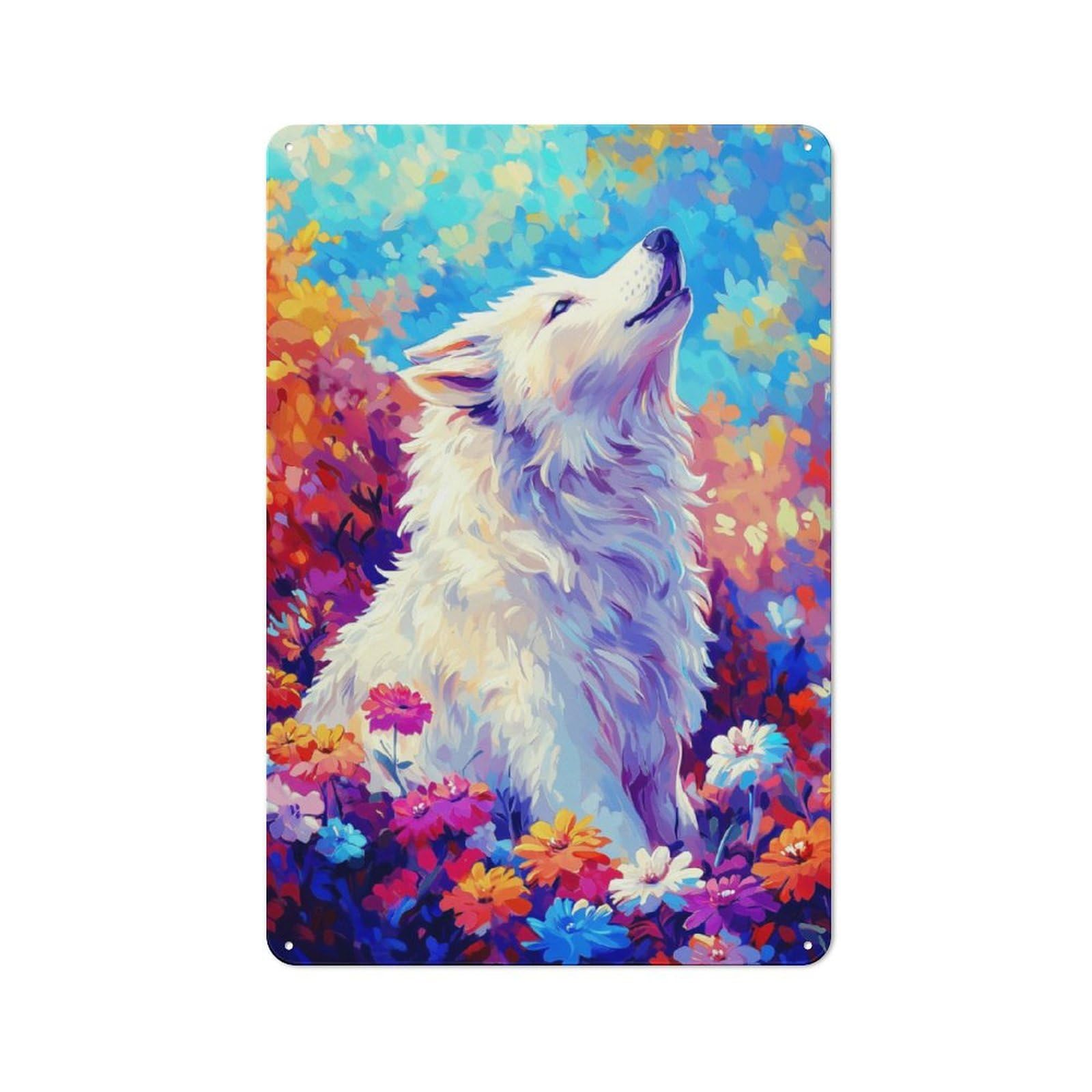 Junmoney White Wolf 30X20cm Rustic Metal Sign With For Hobby Room Or Studio, Metal Sign Decor For Hobby Rooms And Studios