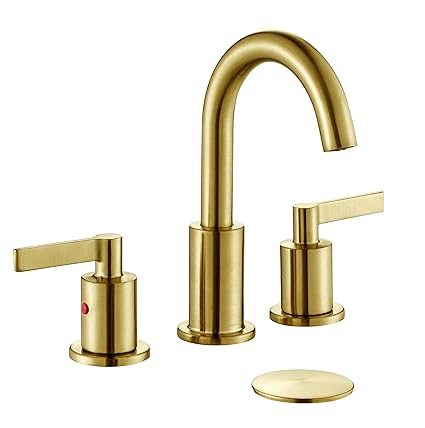 TimeArrow TAF830C-PB 2 Handle 8 inch Widespread Bathroom Sink Faucet with Pop-Up Drain, Brushed Gold