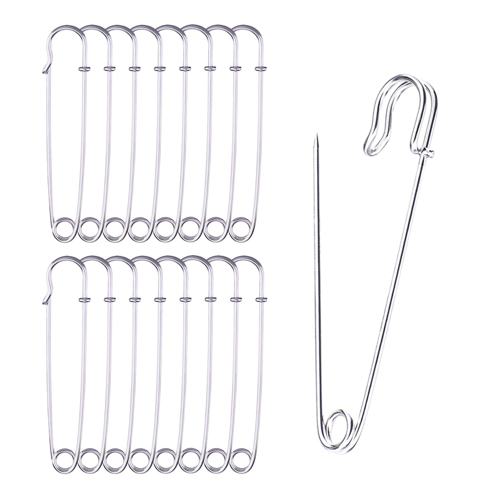 Aurorali Silver 20Pcs Large Safety Pins, 3.15 Inches Kilt Pins Big Safety Pins, Strong Blanket Pins Knitting Holder For Crafts Jewelry Household Use