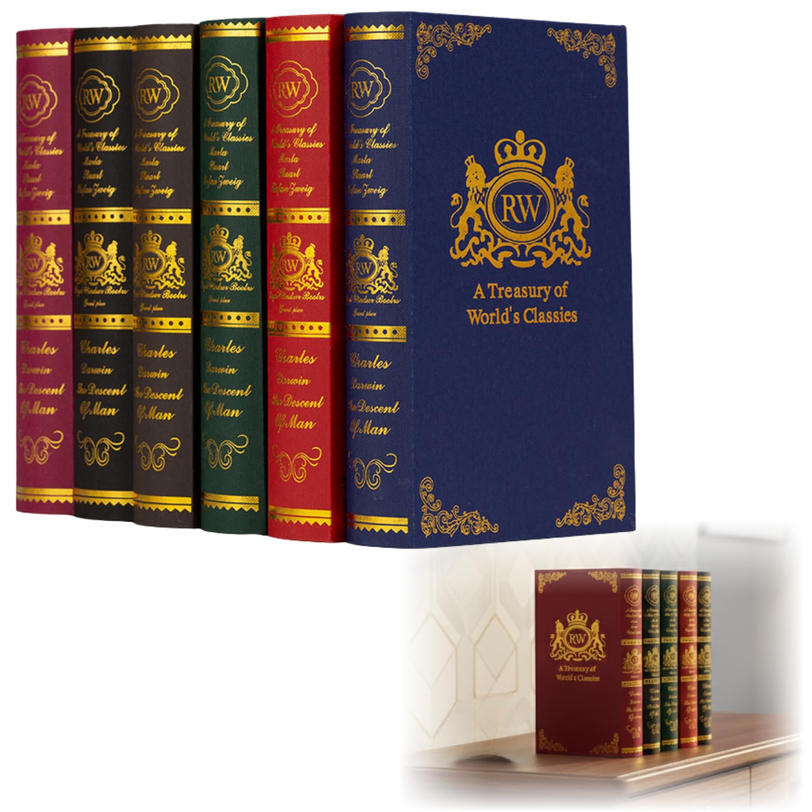 ideamall イミテーションブック ダミーブック アンティーク 洋書 インテリア フェイクブック 本棚 6冊セット