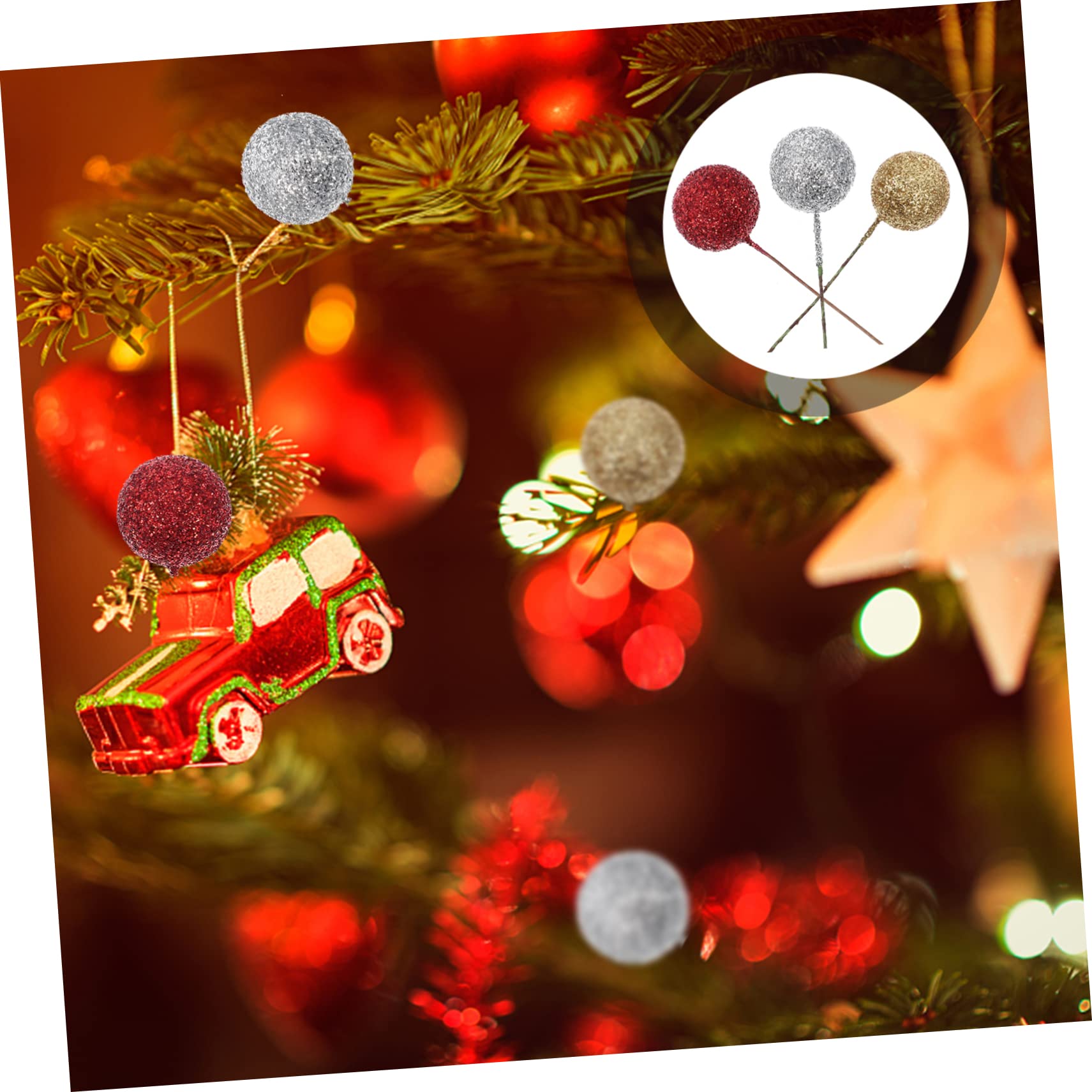 TOPBATHY 750 Piezas Espuma Purpurina Rosa Fruta Lindo Cenicero Adornos De Bolas De Navidad Decoración De La Duende Baya Falsa Mini Adornos Navideños Brillo De Espuma Más Alambre