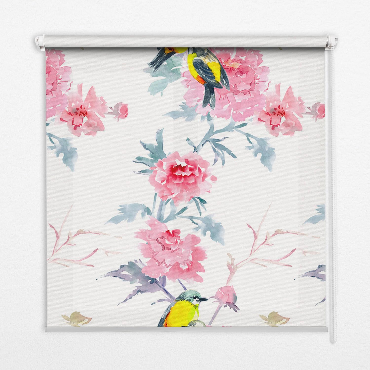 Store enrouleur sans perçage oiseaux fleurs 130x240cm