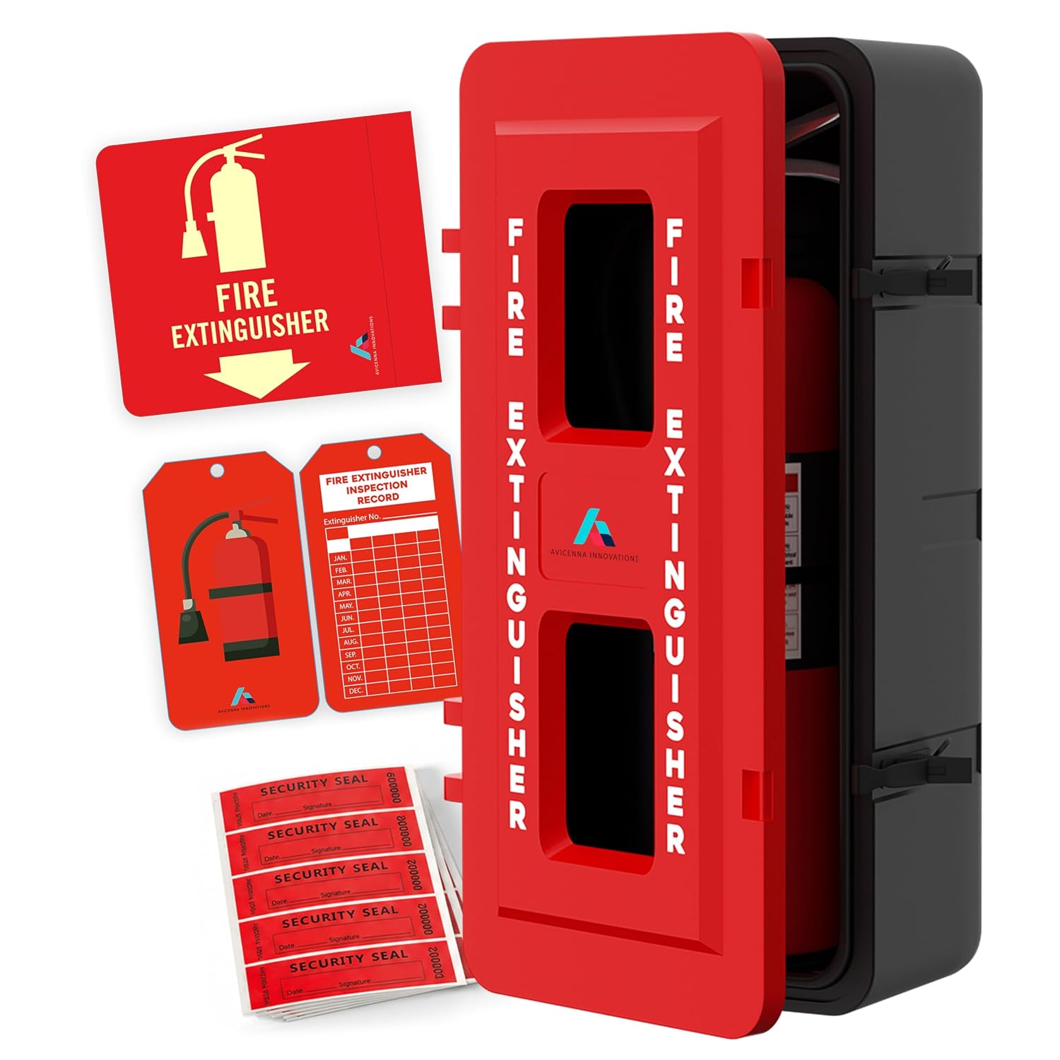 Large Weatherproof Fire Extinguisher Cabinet | Heavy-Duty PVC Plastic Box for 10lb-20lb Extinguishers | Rust-Proof Outdoor Storage with 3D Sign & Tags | Extra Deep Design (32.3" H x 11.4" W x 10.2" D)