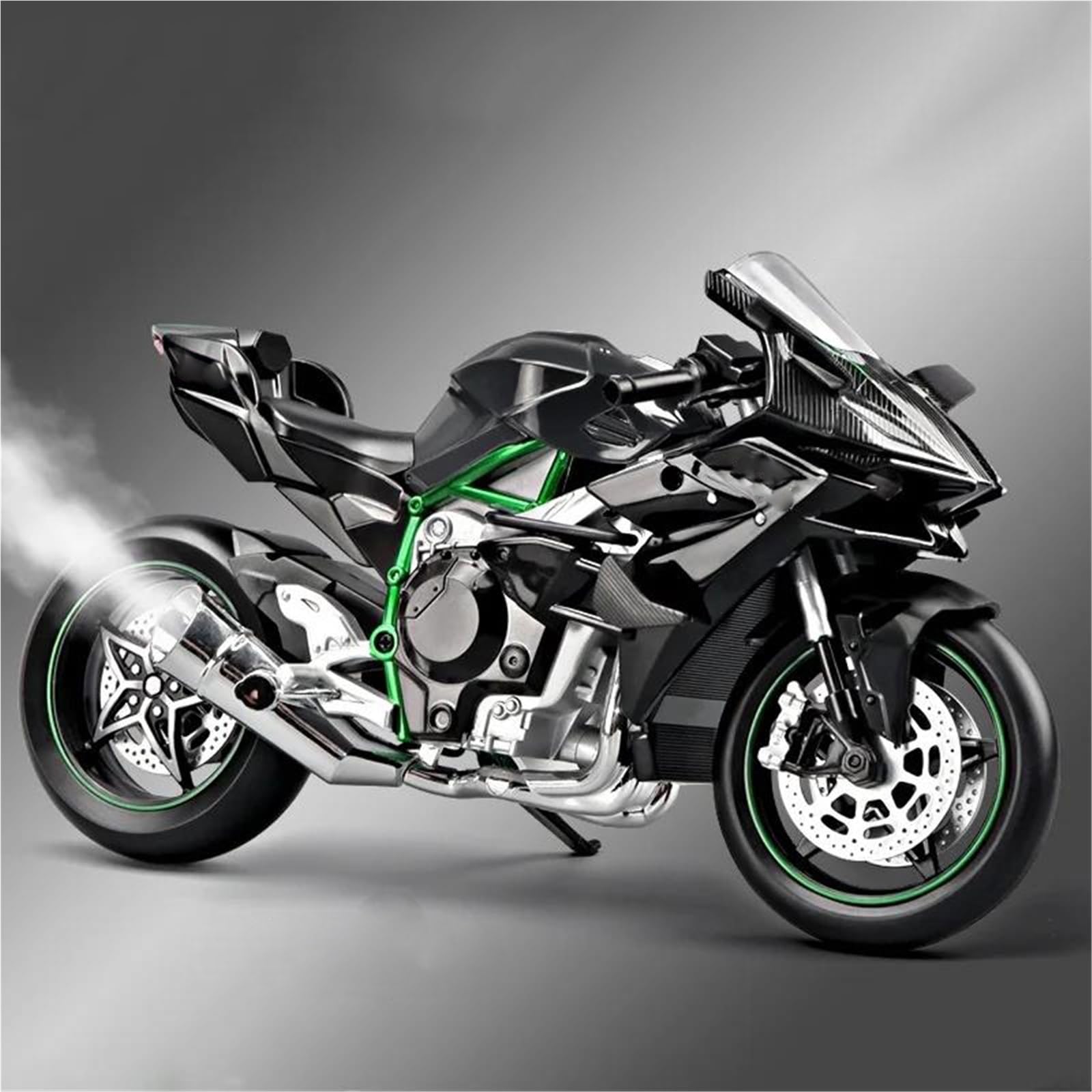 Modelo a Escala de Moto Juguetes con Sonido Y Luz 1:9 para Kawasaki H2 H2R, Modelo De Motocicleta Carreras Aleación, Miniatura Metal Fundido A Presión, Regalo Colección(Nero)
