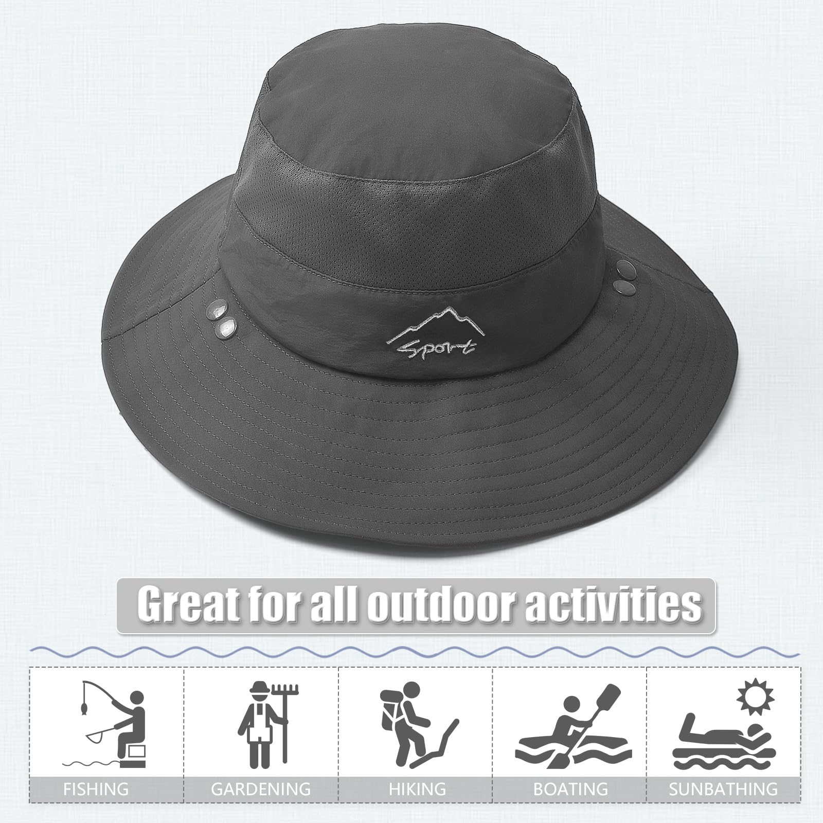 TAGVO Sombreros de Pesca para Hombre Mujer con Cubierta de Cuello Desmontable, Gorros de Pescador con Protección UPF 50+, Sombreros y Gorras de Sol Plegables para Cámping Excursionismo Caminando — view 7