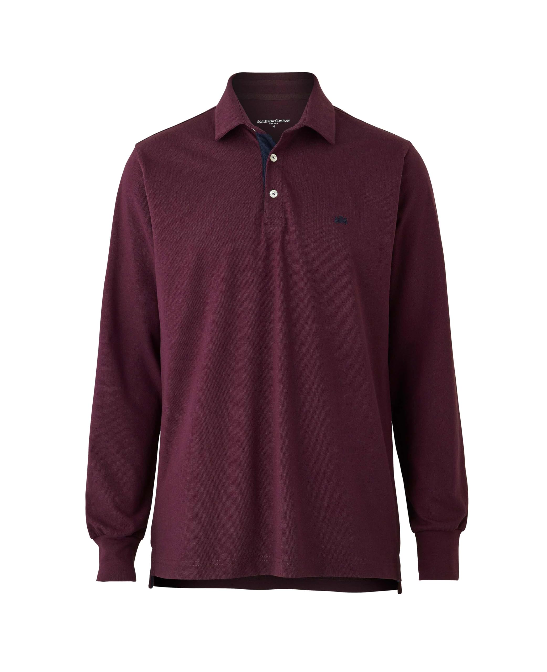 THE SAVILE ROW COMPANY LONDON Men's Classic Fit Cotton Pique Long Sleeve Polo Shirt