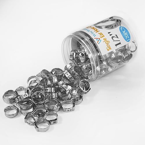 Miniatura 5 de WiseWater 120 abrazaderas de manguera de oreja de 12 pulgada, 0.551-0.689 in acero inoxidable 304 PEX abrazaderas para conexión de tubería, anillos