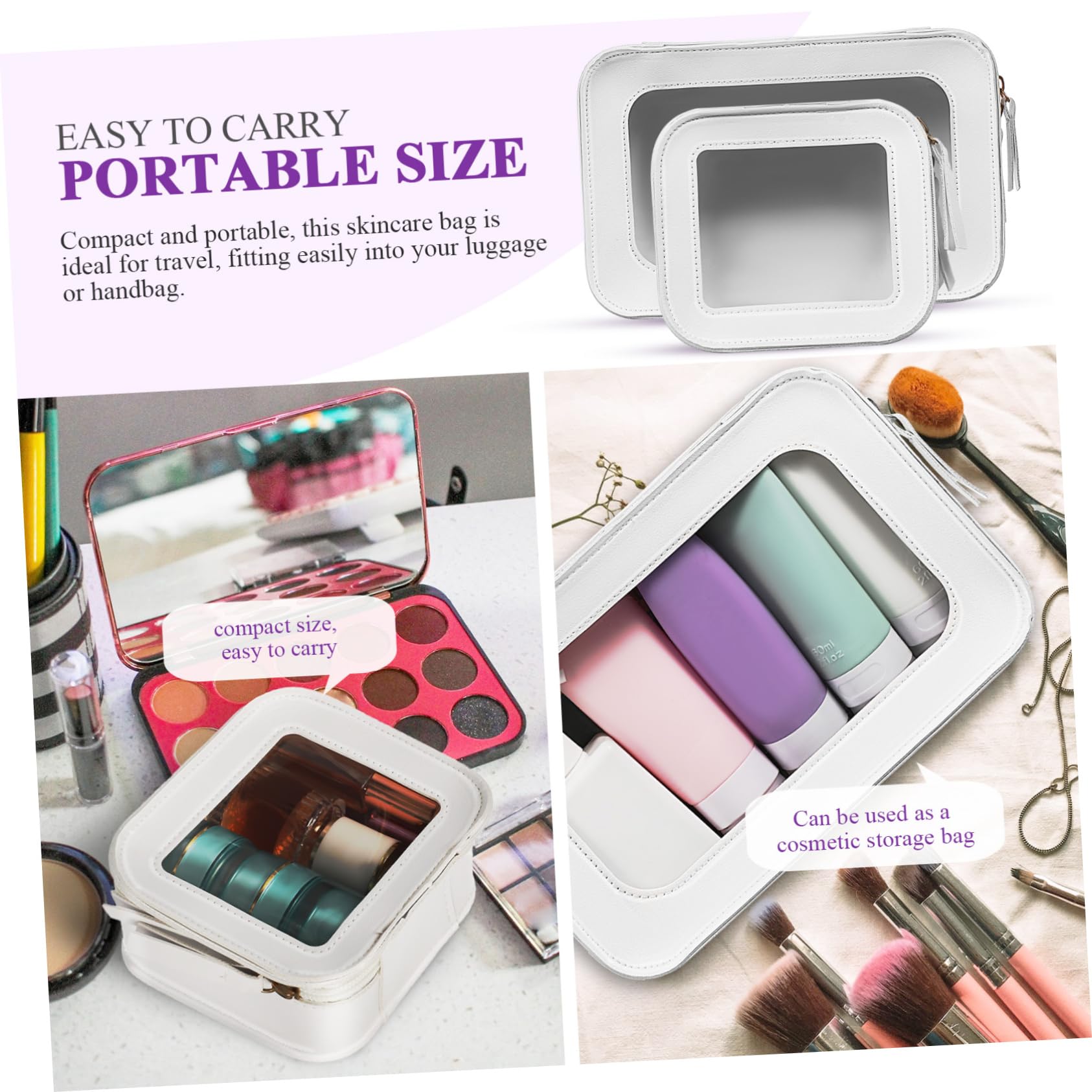 SHERCHPRY Borsa da Toilette Trasparente con Cerniera Sacchetto per Cosmetici Portatile in Pvc Grande Capacità per Donna Viaggio e Uso Quotidiano