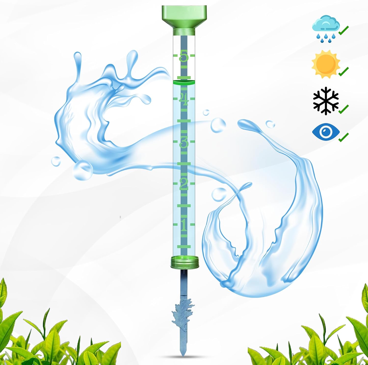 Headwind EZRead 15” Giant Professional Outdoor rain Gauge, USA Made Heavy Duty All Weather Freeze Proof Metal Stake or mountable with Float, Garden Green (820-0582GRN)