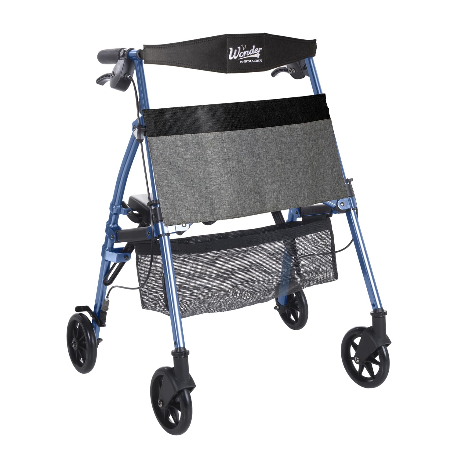 Stander EZ Fold-N-Go Rollator Short, Lightweight Junior Folding Walker for Seniors and Adults, Petite Walker with Wheels and Seat, Cobalt Blue