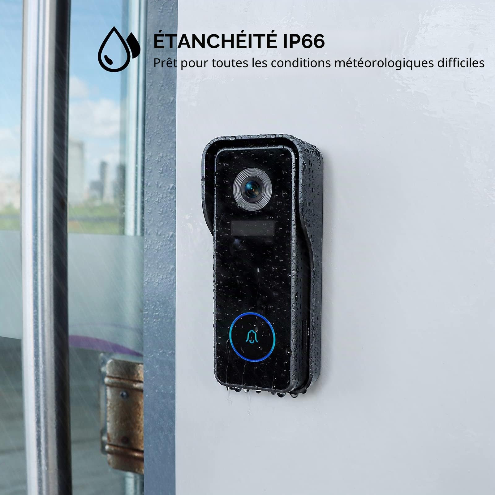 XTU Sonnette sans Fil avec Caméra, Sonnette Vidéo WiFi avec Caméra et Carillon, 2K HD, Détection Humaine PIR, Audio Bidirectionnel, Carte SD et Stockage dans Le Nuage,IP66 Étanche