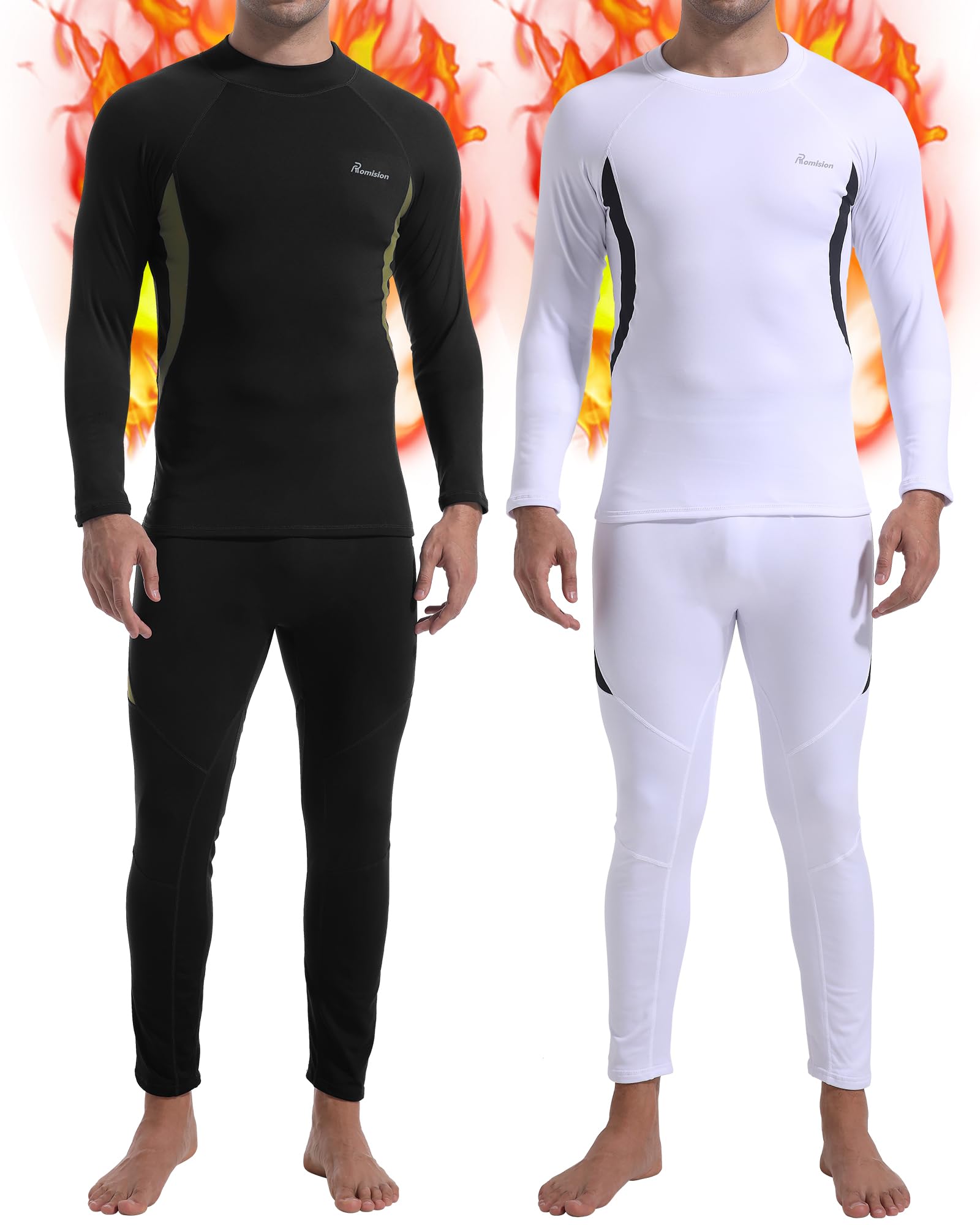romision 2 Pack Thermounterwäsche Herren Funktionsunterwäsche Herren Skiunterwäsche Weich Thermo Unterwäsche Set