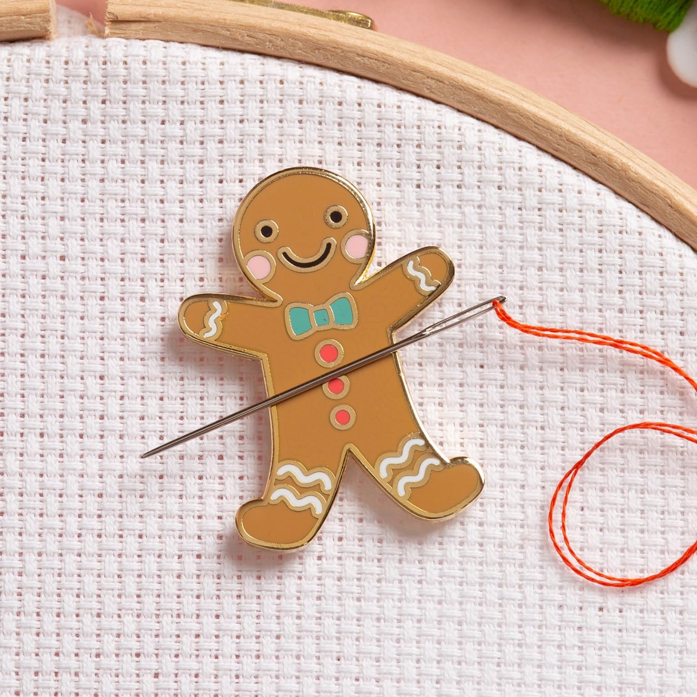 Needle Minder - Gingerbread Man for Cross Stitch, Sewing, Embroidery and Needlework Accessories, Enamel and Magnetic