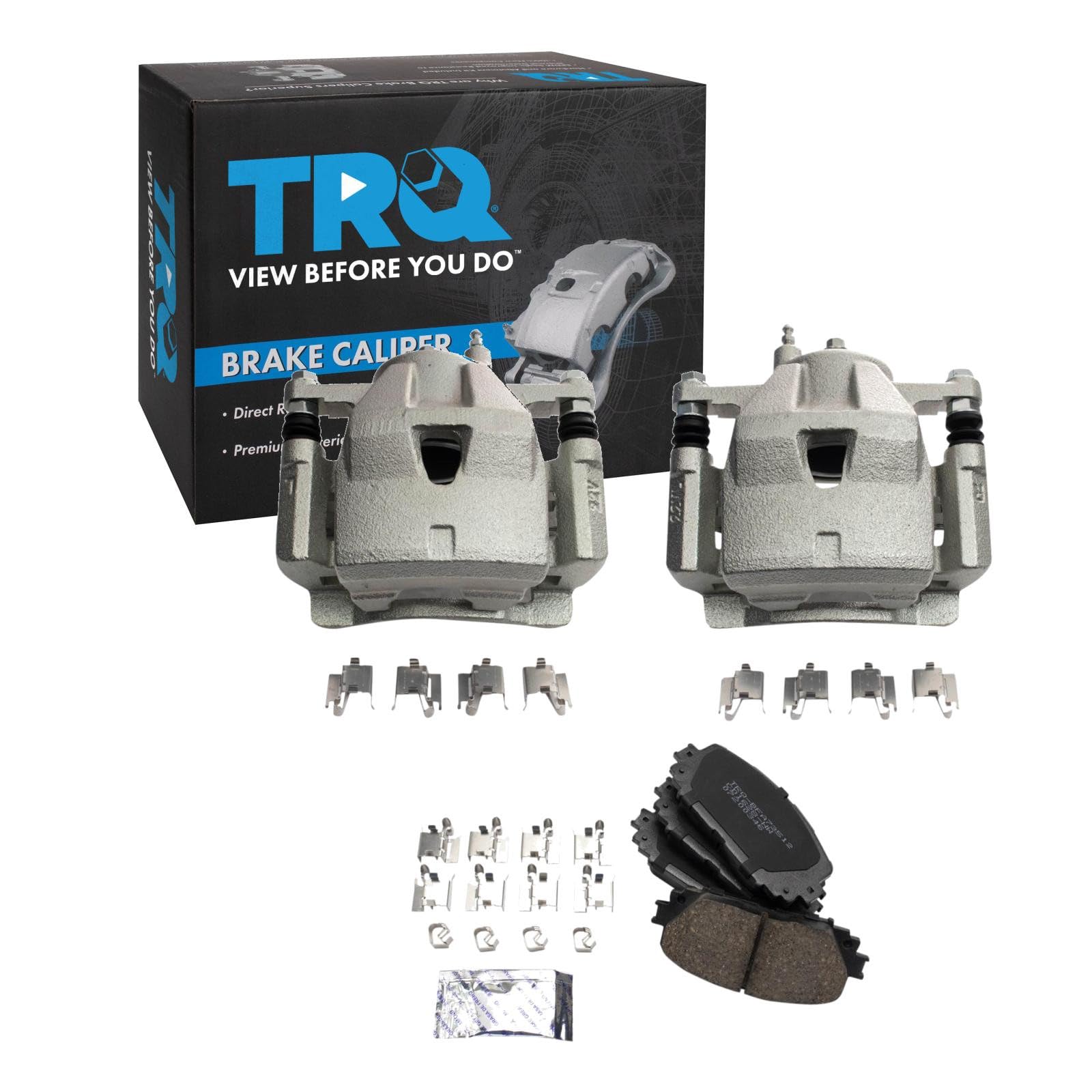TRQ Front Brake Caliper Set Zinc Coated Brackets Pads Compatible with 2012-2018 Toyota Yaris
