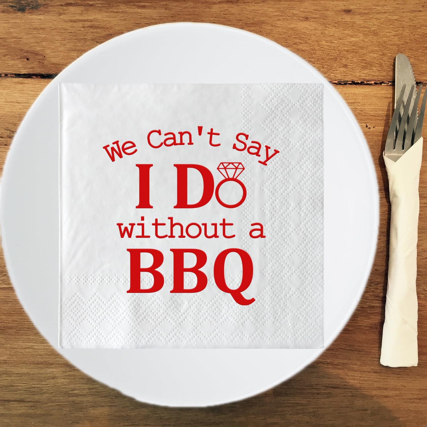Servilletas de papel con texto en inglés "I Do BBQ", color rojo, con texto en inglés "We Can't Say I Do Without A BBQ", 50 unidades, divertidas servilletas de bar para bodas, compromisos, despedidas